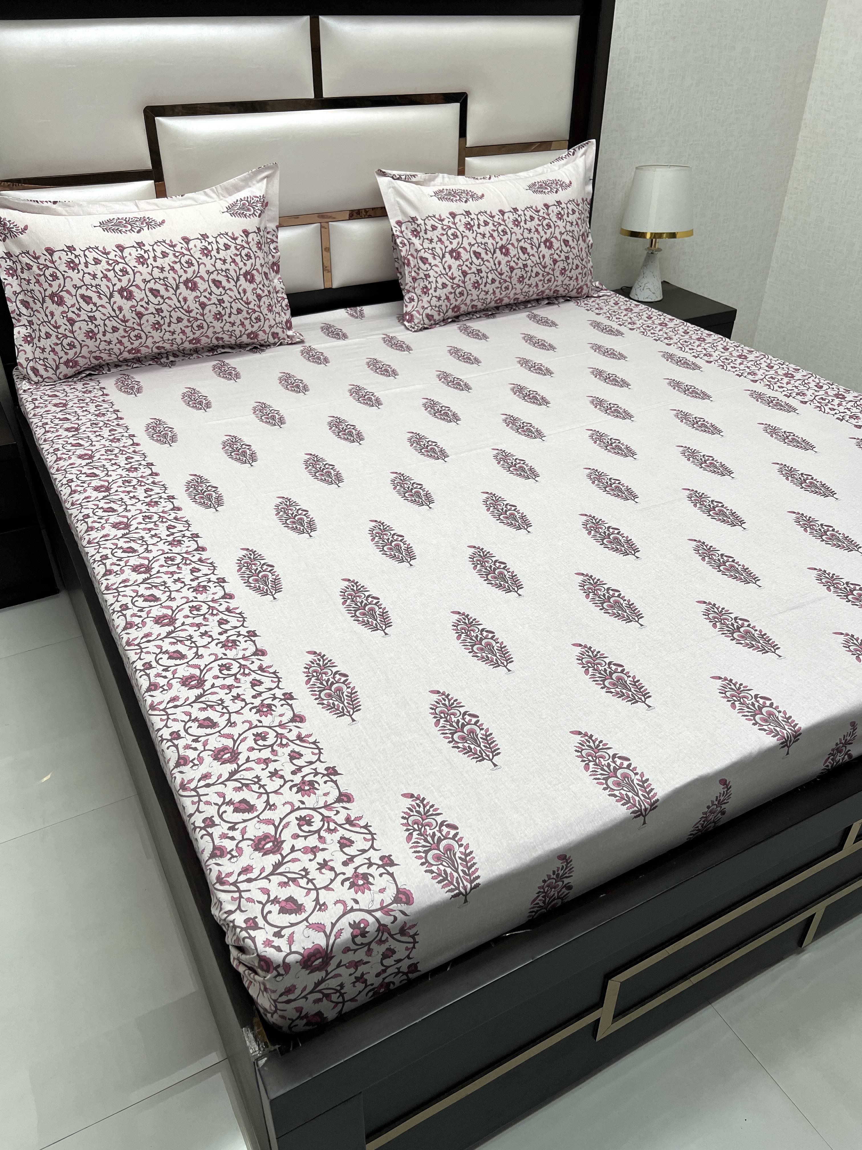 A-4077 - Pure Cotton 250 TC Queen Size Double Bedsheet (228X254) with Two Pillow Covers (43X68)