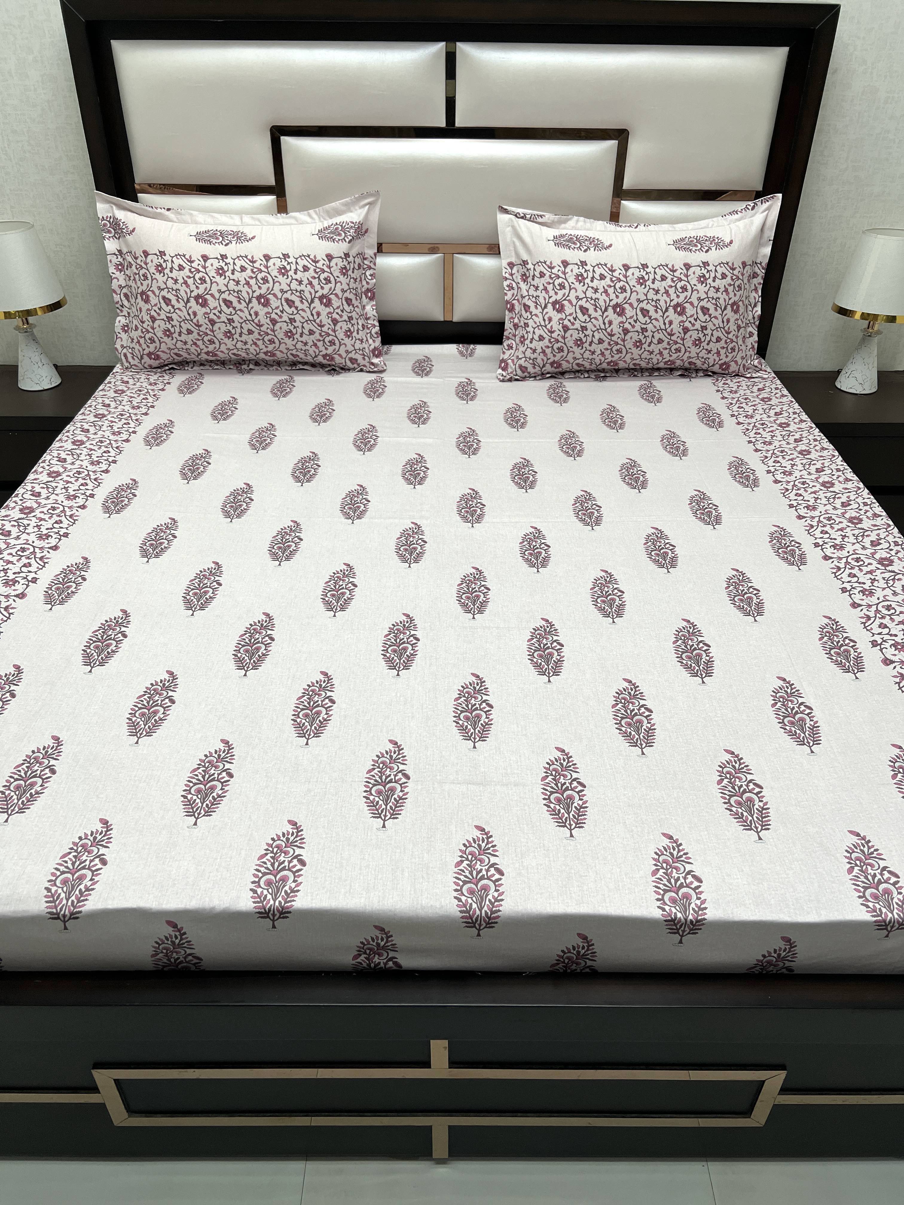 A-4077 - Pure Cotton 250 TC Queen Size Double Bedsheet (228X254) with Two Pillow Covers (43X68)