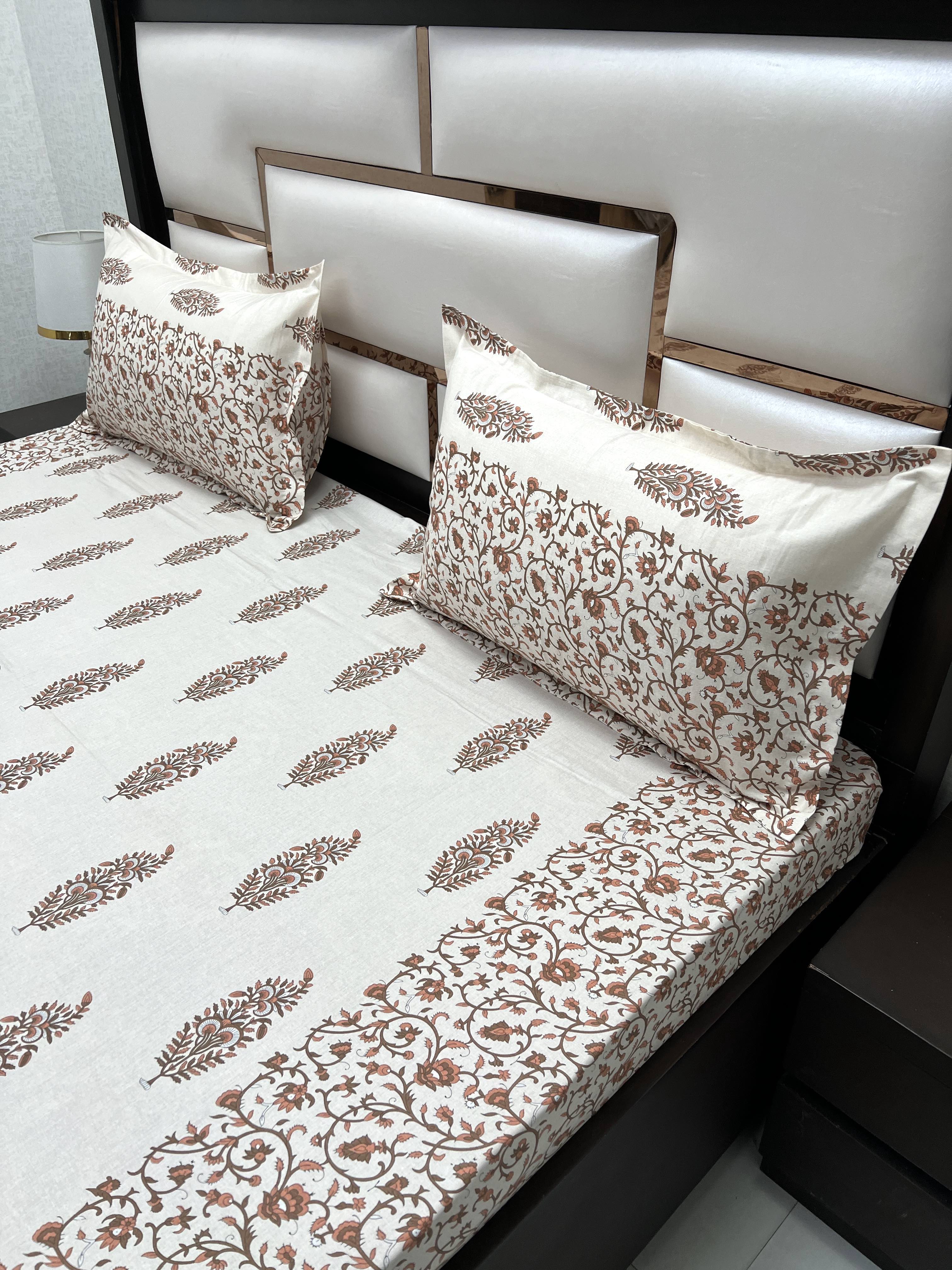 A-4078 - Pure Cotton 250 TC Queen Size Double Bedsheet (228X254) with Two Pillow Covers (43X68)