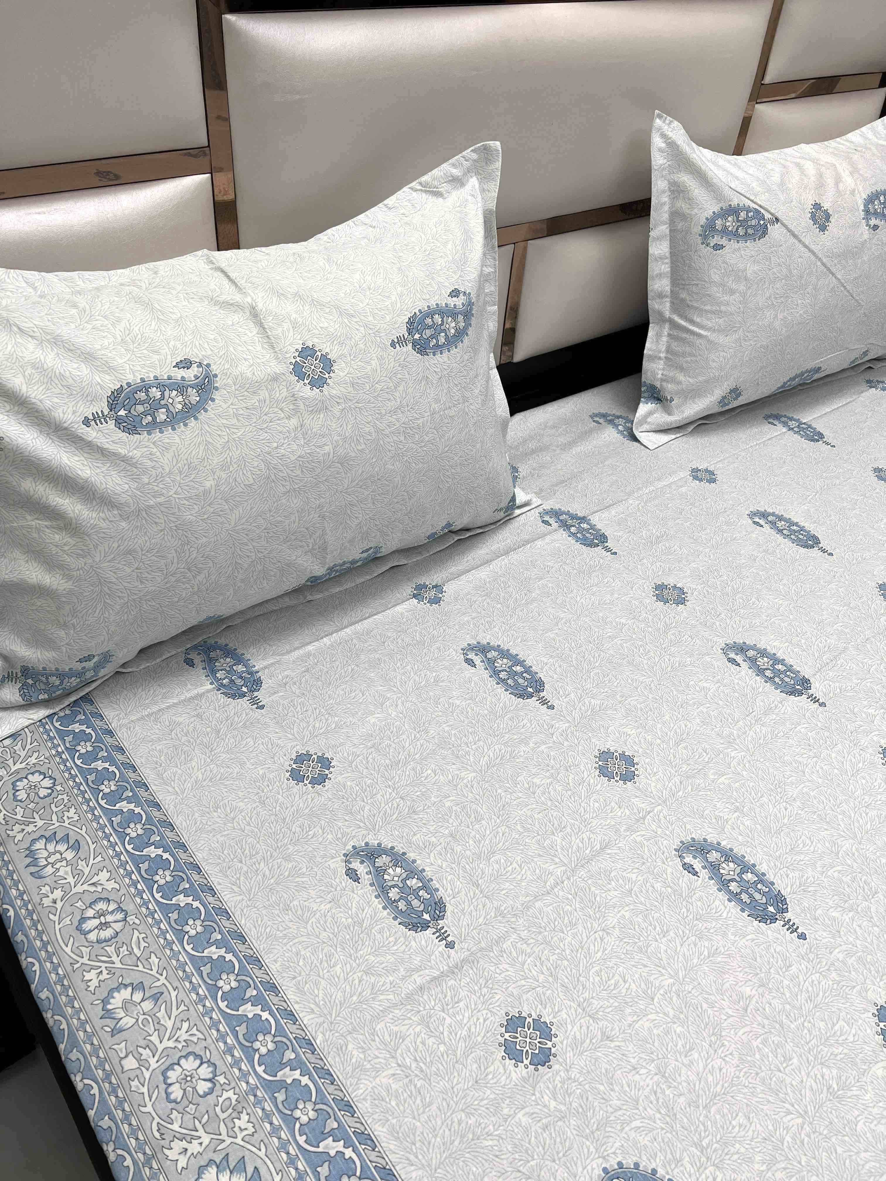 A-4082 - Pure Cotton 250 TC Queen Size Double Bedsheet (228X254) with Two Pillow Covers (43X68)