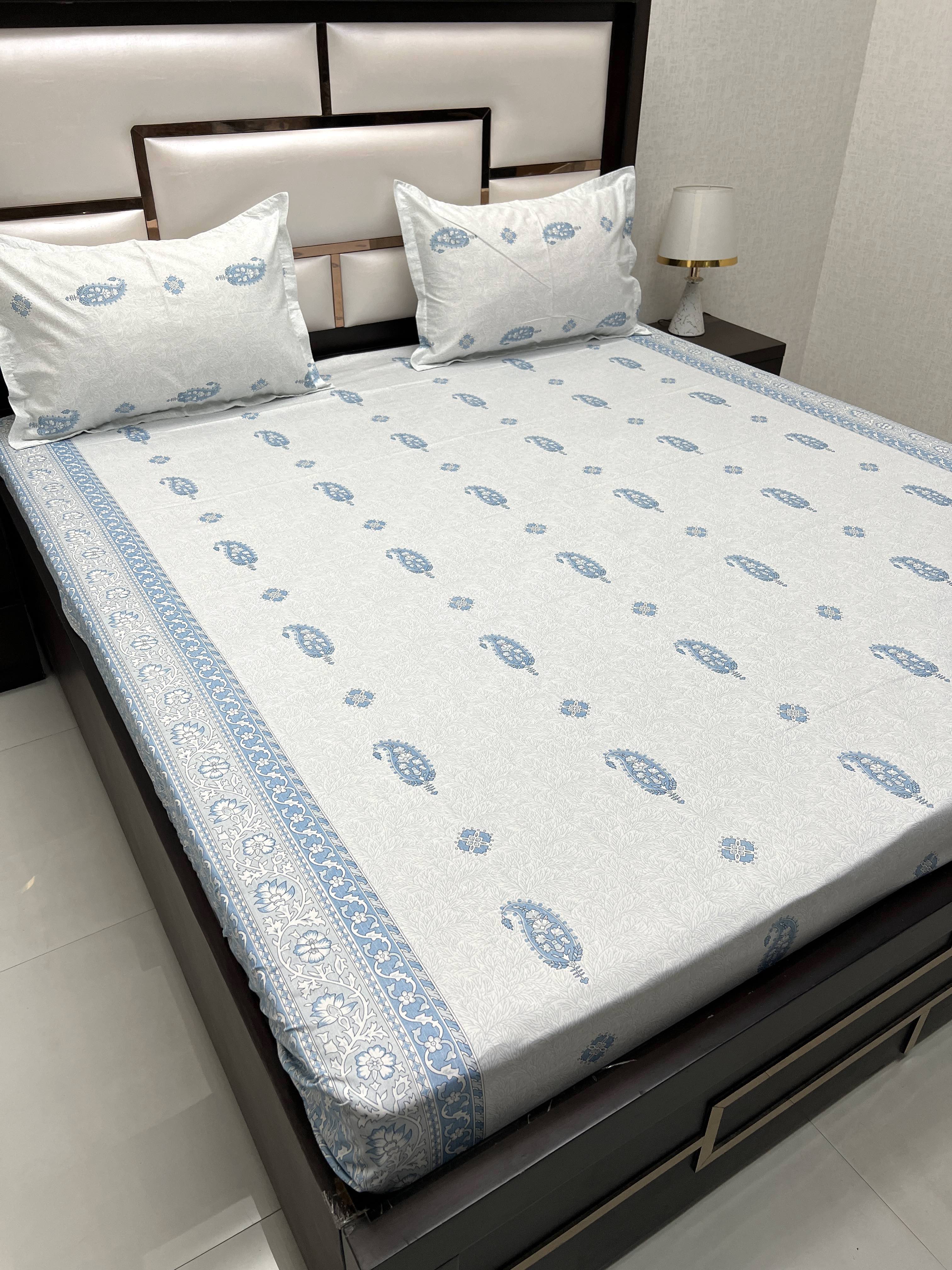 A-4082 - Pure Cotton 250 TC Queen Size Double Bedsheet (228X254) with Two Pillow Covers (43X68)