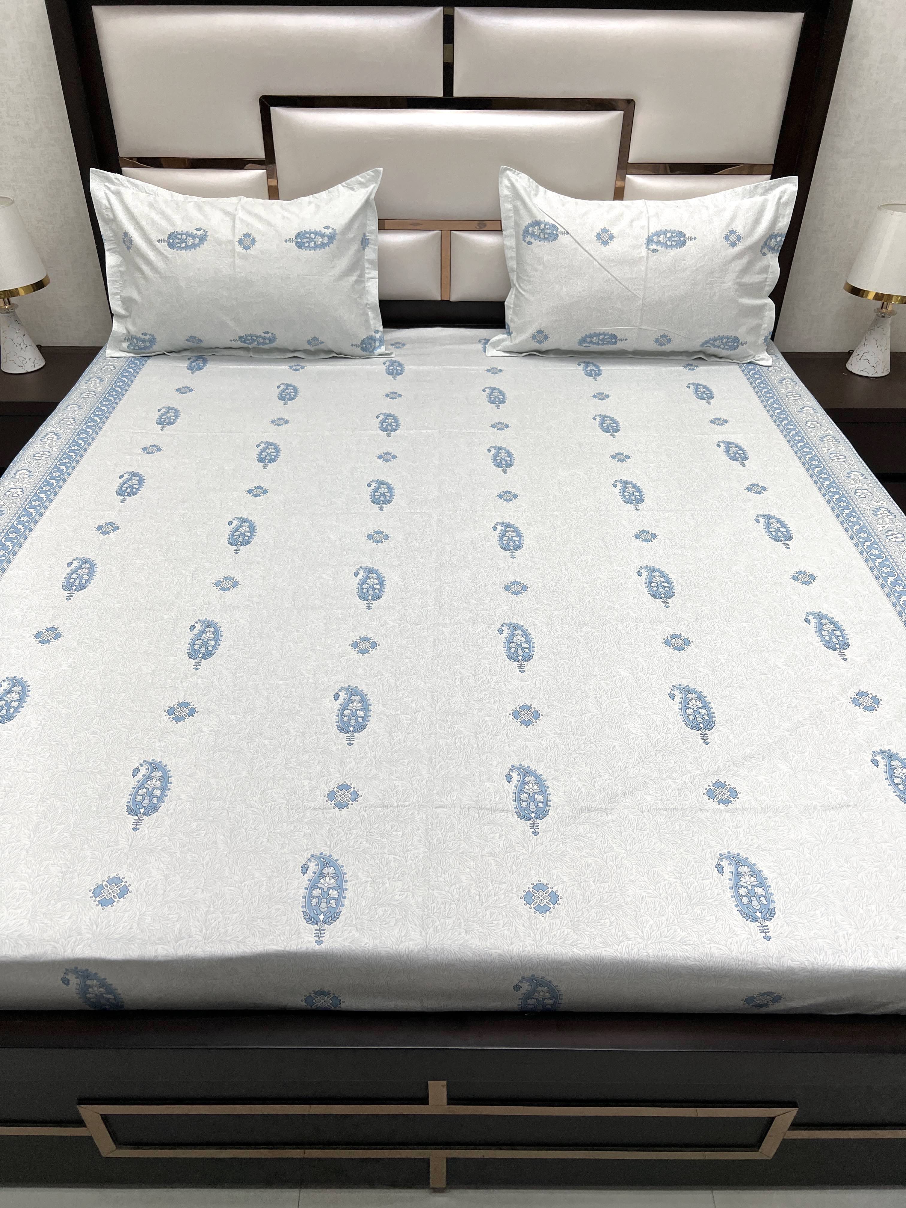 A-4082 - Pure Cotton 250 TC Queen Size Double Bedsheet (228X254) with Two Pillow Covers (43X68)