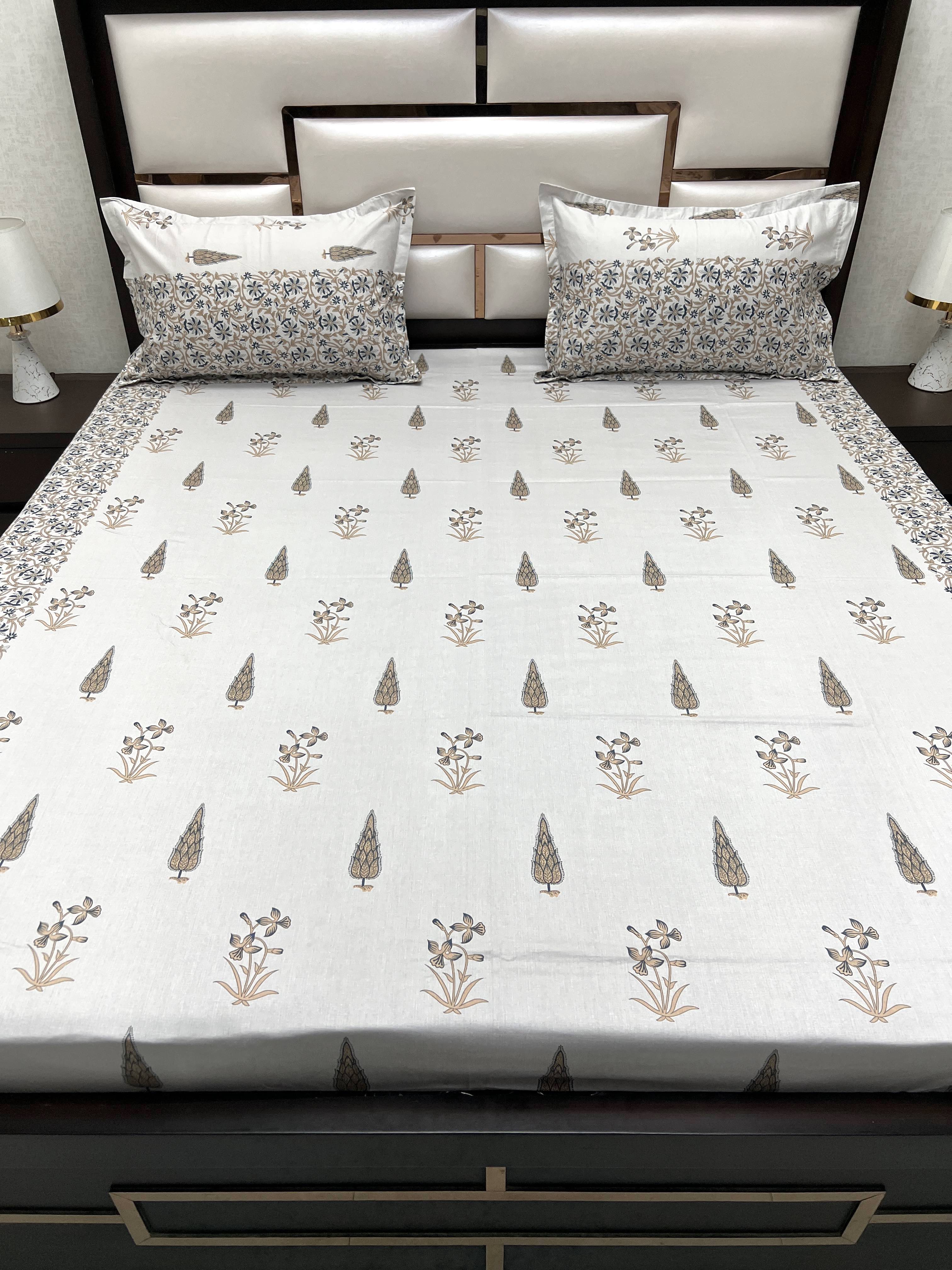 A-4084 - Pure Cotton 250 TC Queen Size Double Bedsheet (228X254) with Two Pillow Covers (43X68)