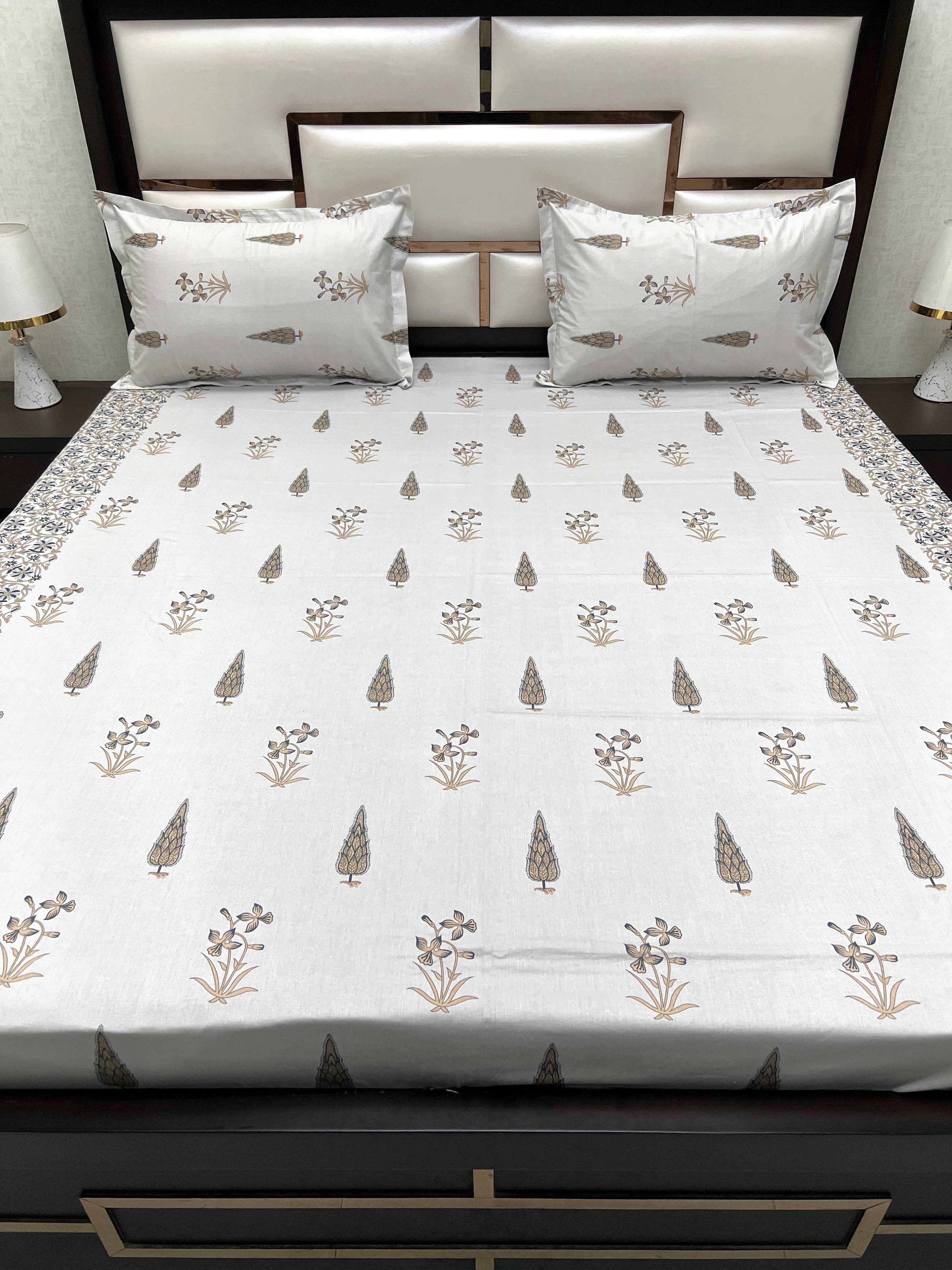 A-4085 - Pure Cotton 250 TC Queen Size Double Bedsheet (228X254) with Two Pillow Covers (43X68)