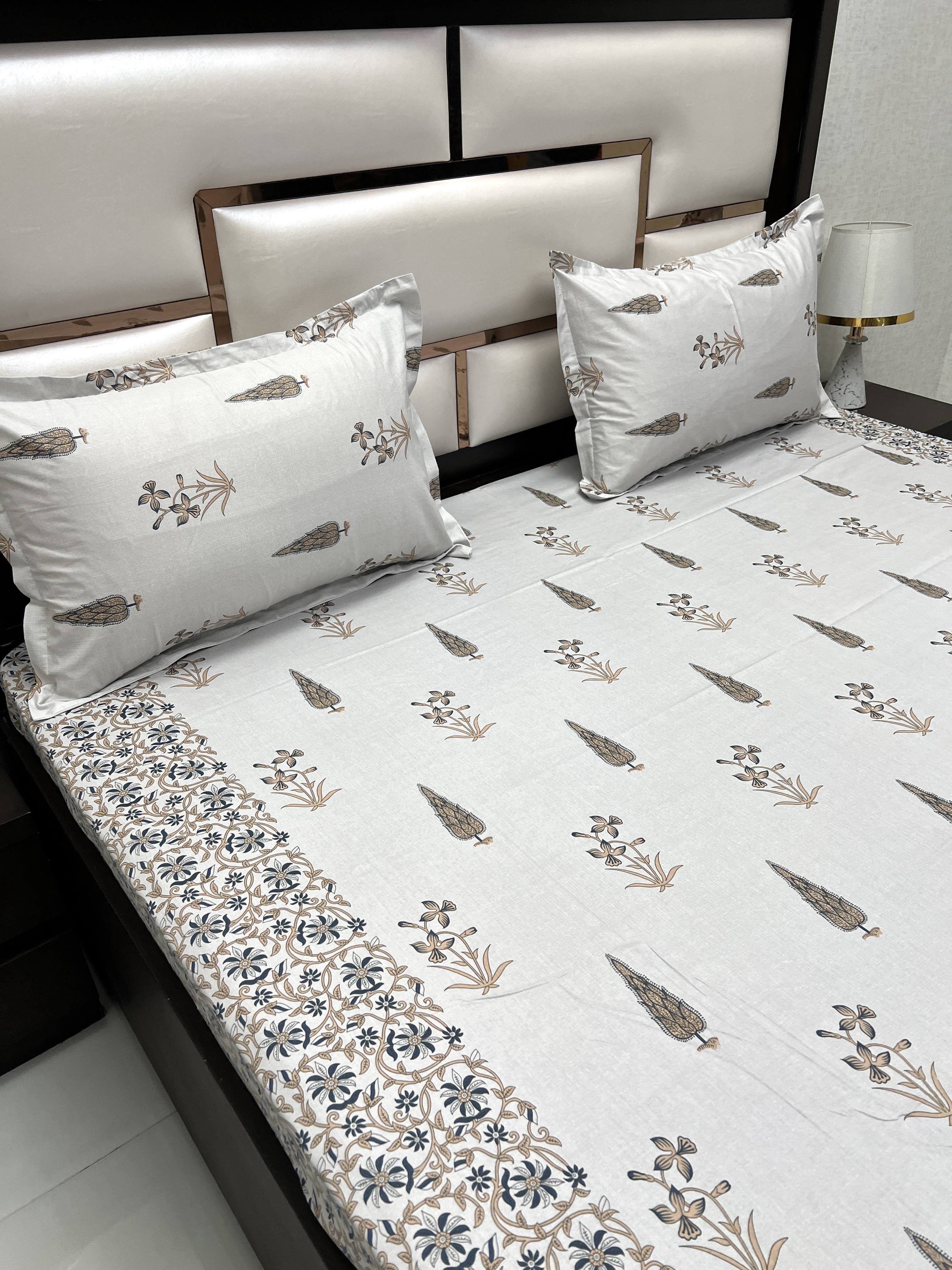 A-4085 - Pure Cotton 250 TC Queen Size Double Bedsheet (228X254) with Two Pillow Covers (43X68)