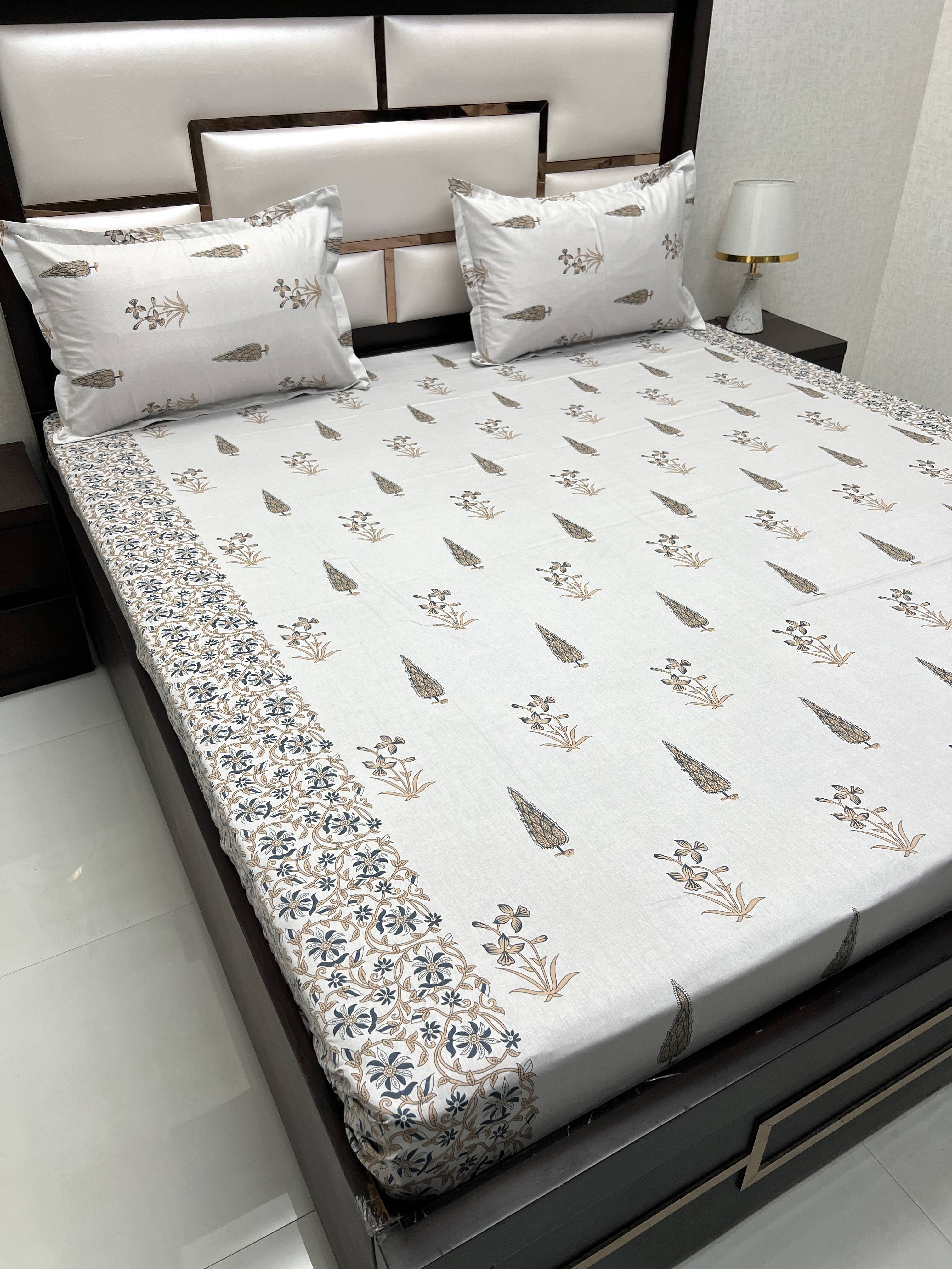 A-4085 - Pure Cotton 250 TC Queen Size Double Bedsheet (228X254) with Two Pillow Covers (43X68)