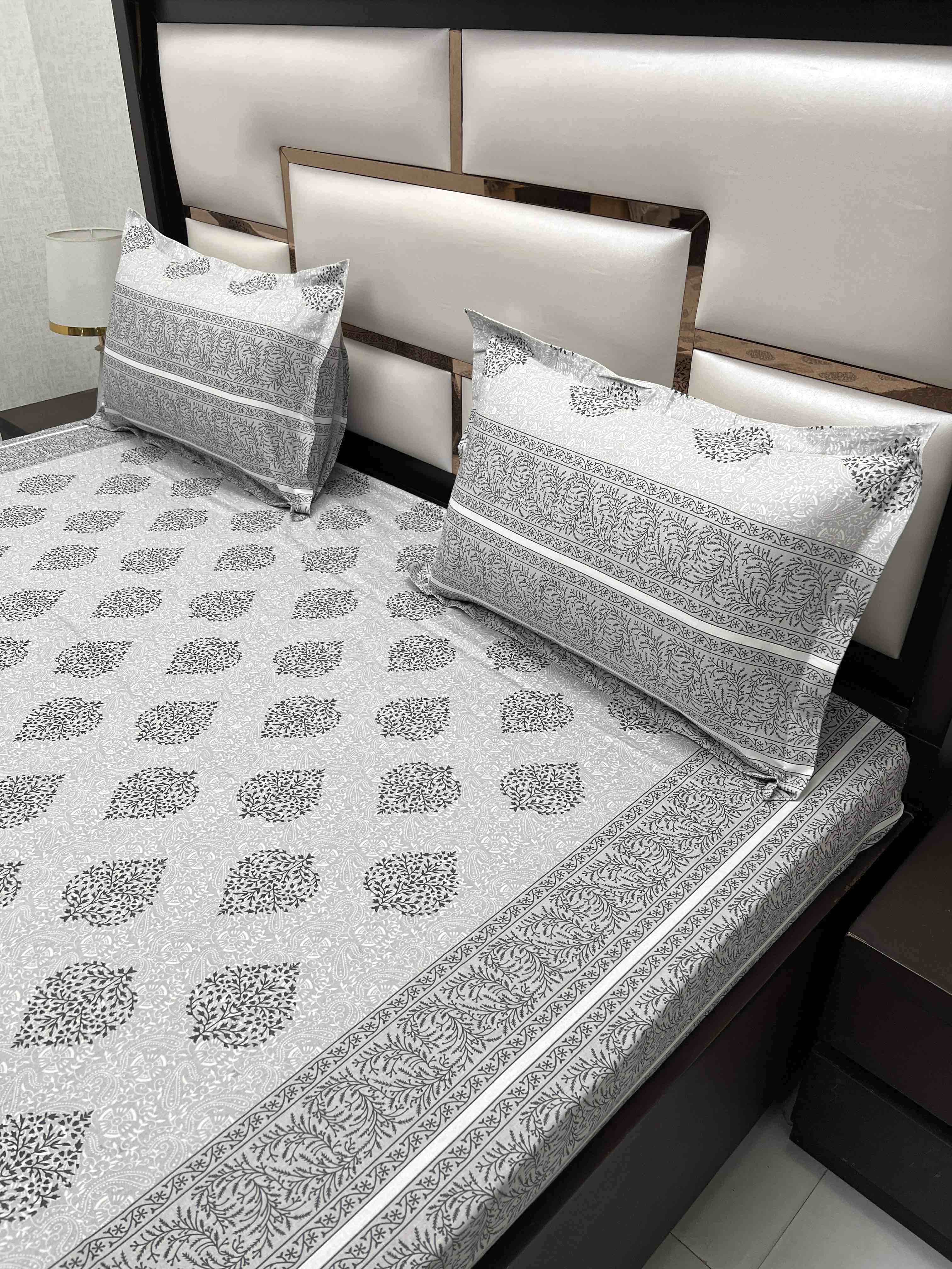 A-4089 - Pure Cotton 250 TC Queen Size Double Bedsheet (228X254) with Two Pillow Covers (43X68)