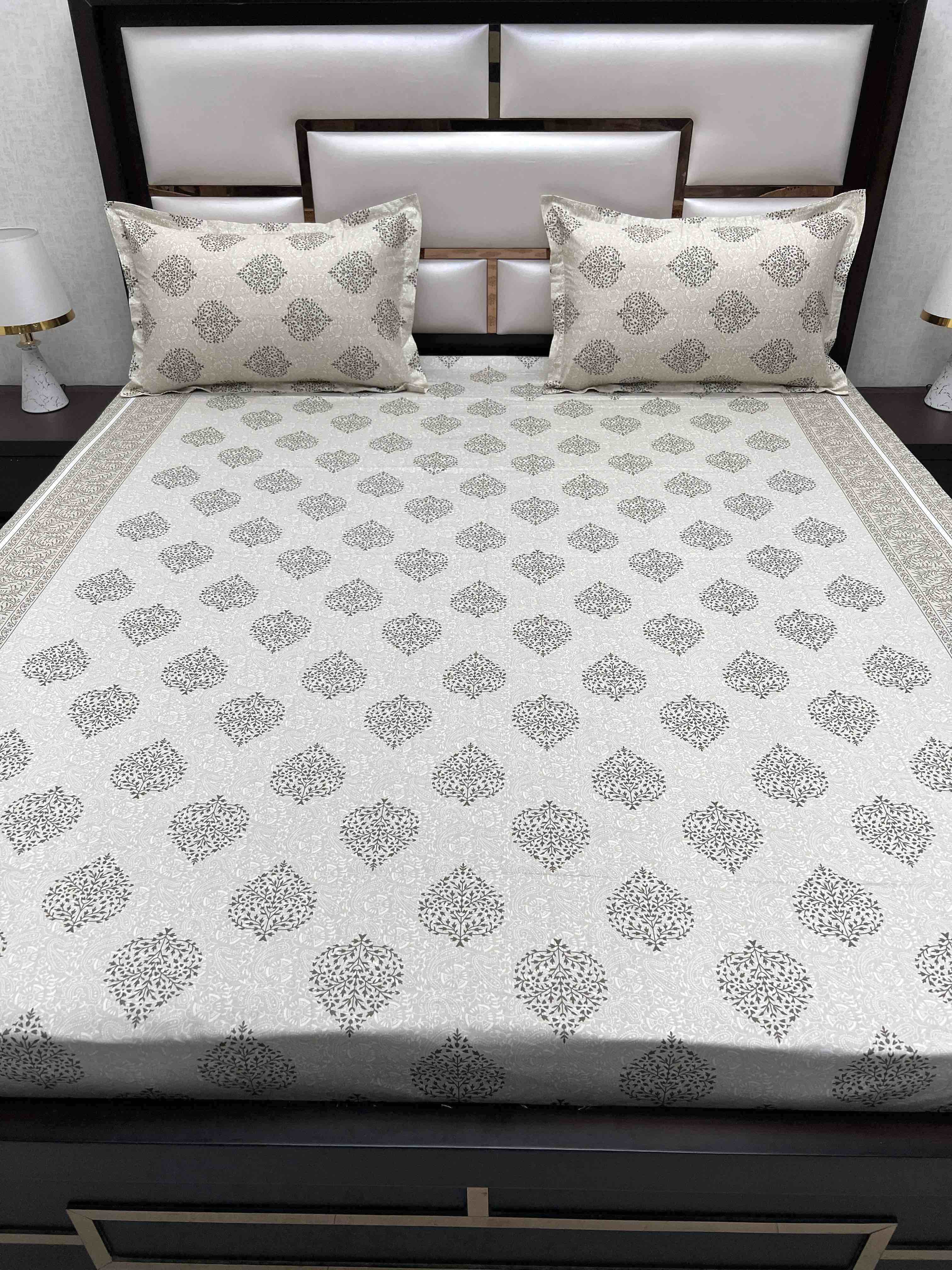 A-4091 - Pure Cotton 250 TC Queen Size Double Bedsheet (228X254) with Two Pillow Covers (43X68)