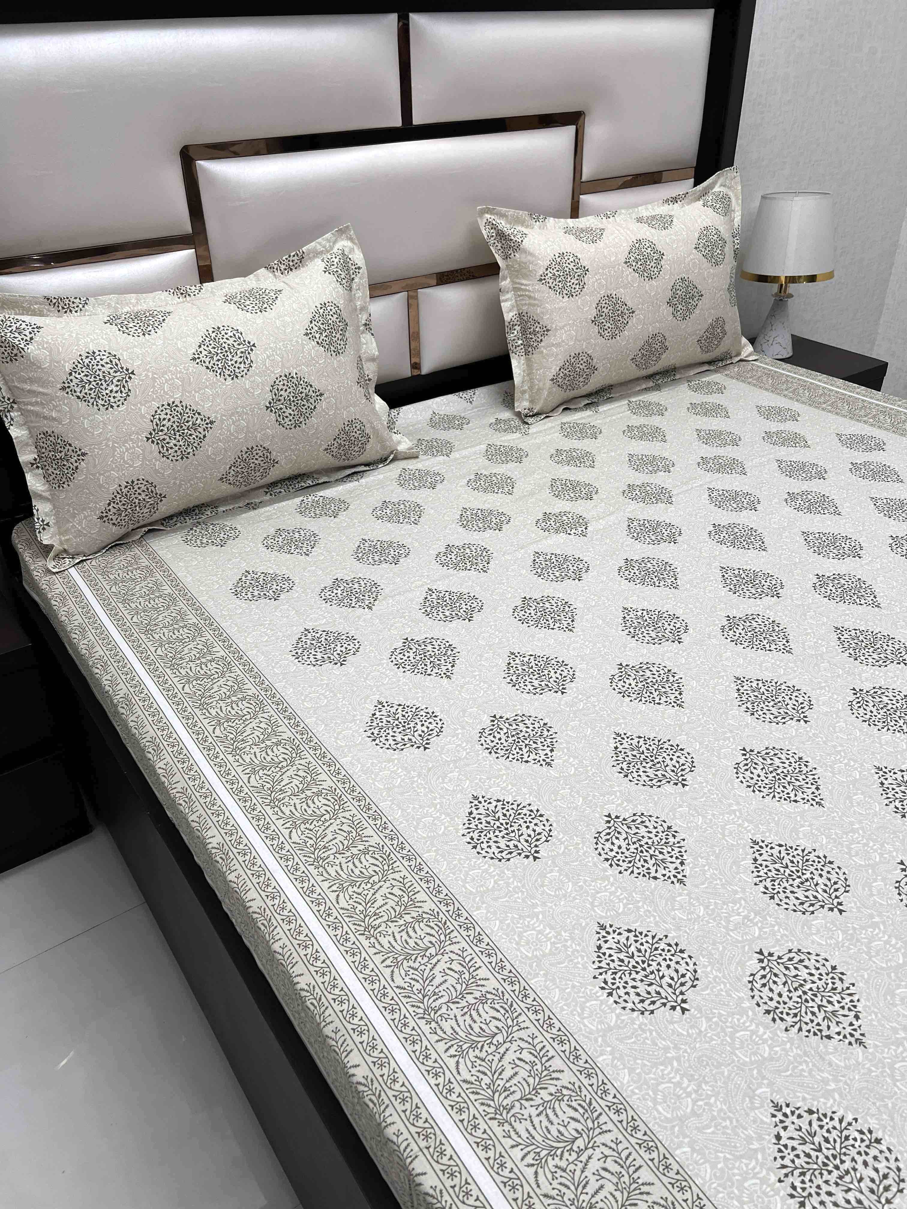 A-4091 - Pure Cotton 250 TC Queen Size Double Bedsheet (228X254) with Two Pillow Covers (43X68)