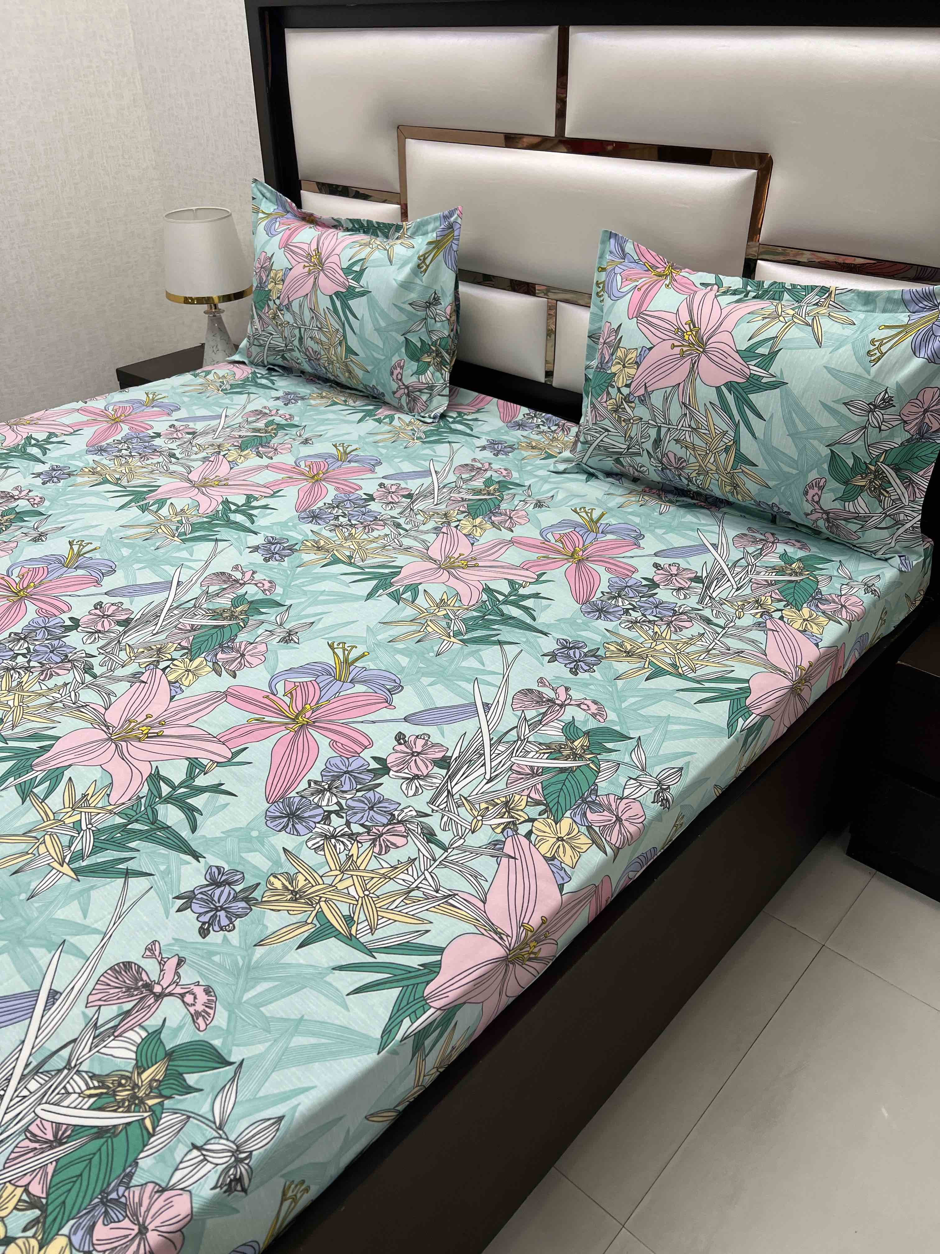 A-4159 Poly Cotton 130 GSM Queen Size Double Bedsheet (228X254) with Two Pillow Covers (43X68)