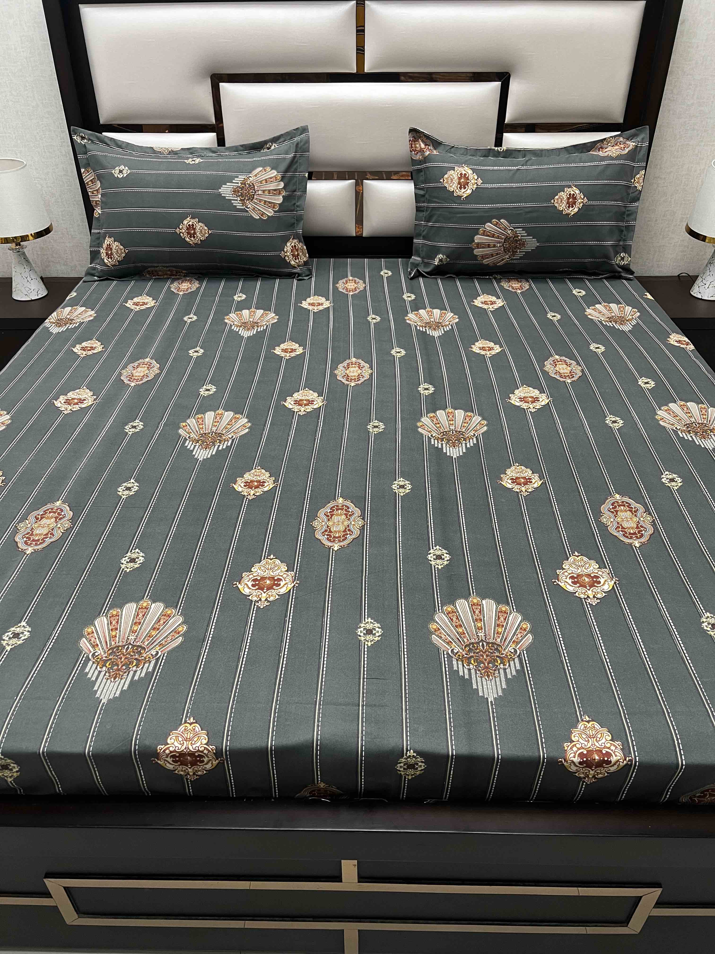 A-4160 Poly Cotton 130 GSM Queen Size Double Bedsheet (228X254) with Two Pillow Covers (43X68)