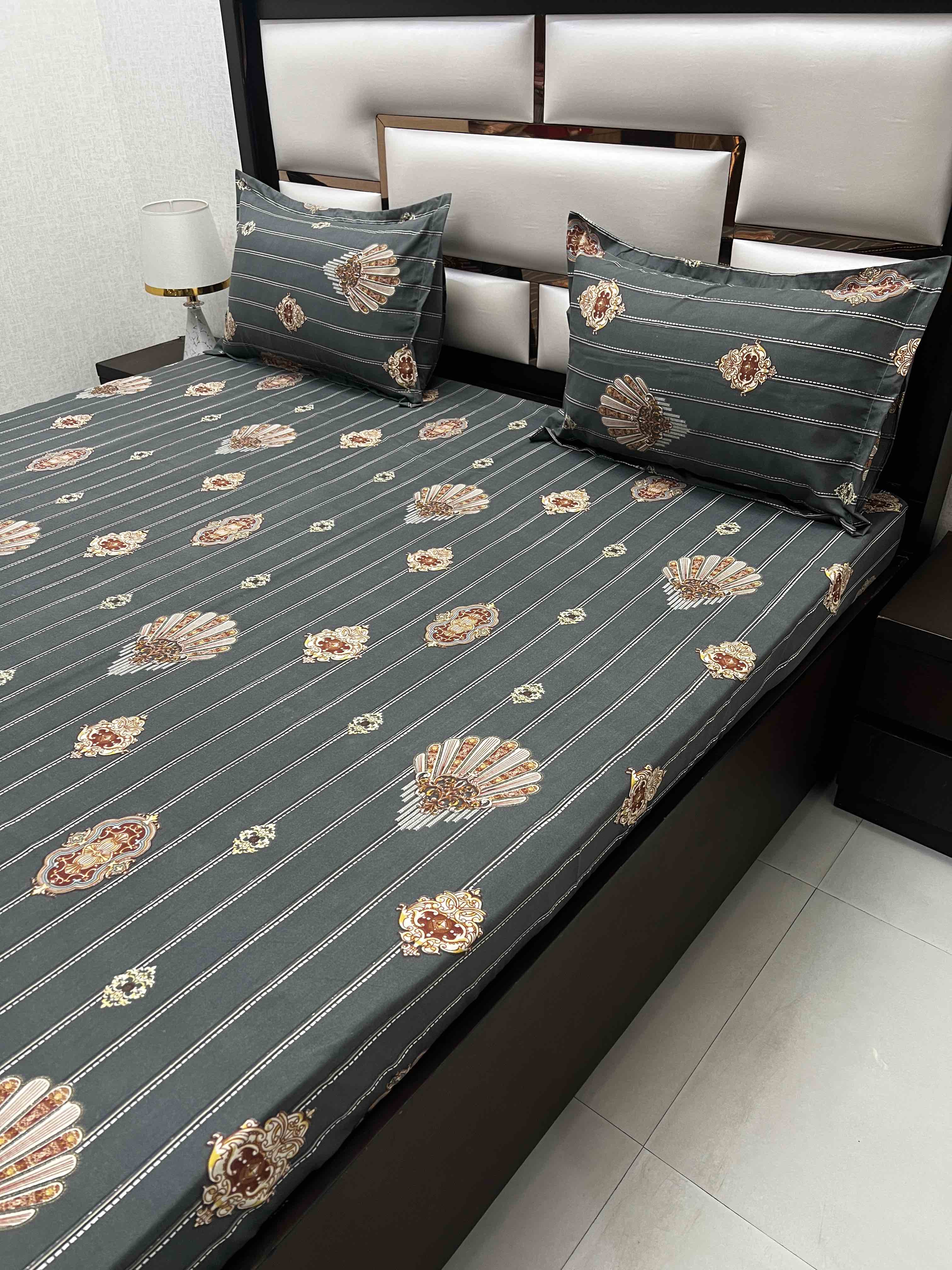 A-4160 Poly Cotton 130 GSM Queen Size Double Bedsheet (228X254) with Two Pillow Covers (43X68)