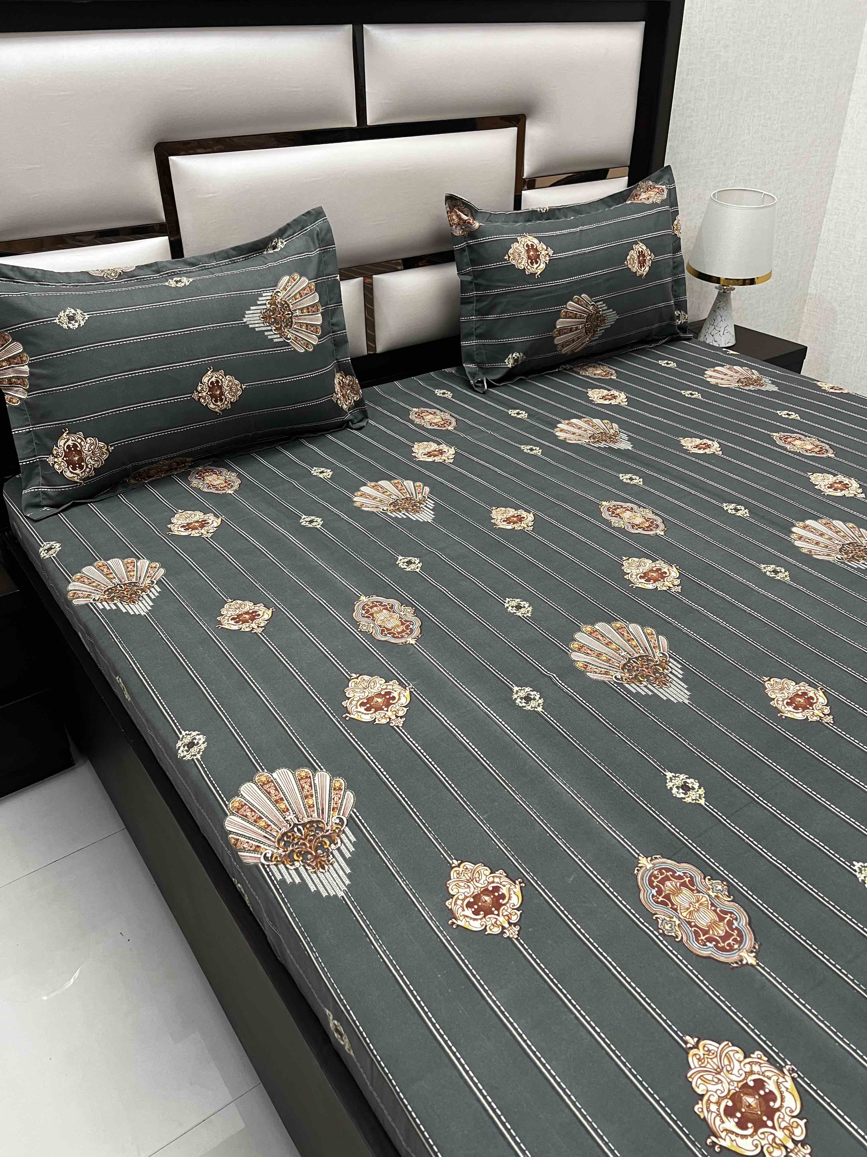 A-4160 Poly Cotton 130 GSM Queen Size Double Bedsheet (228X254) with Two Pillow Covers (43X68)