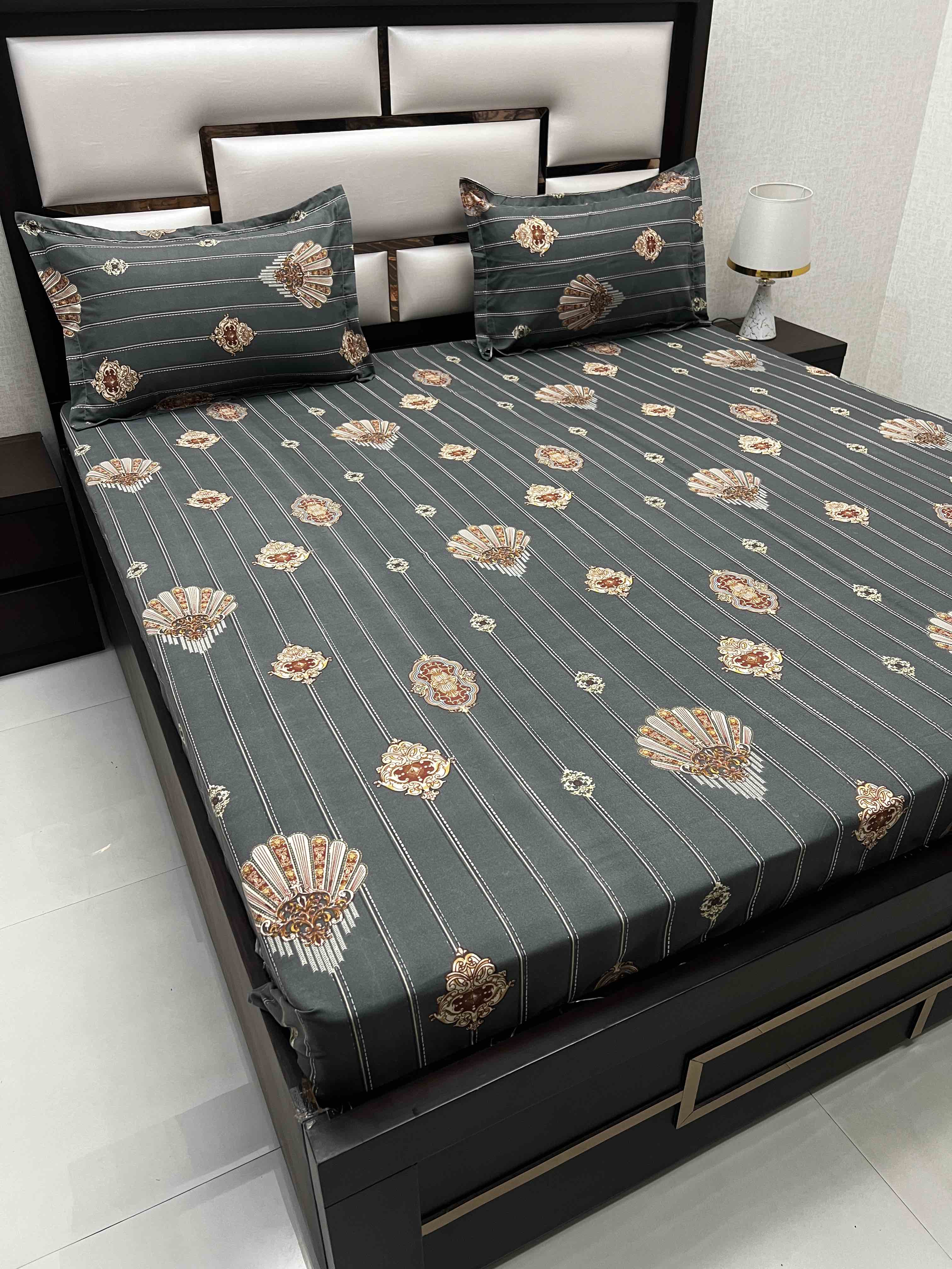 A-4160 Poly Cotton 130 GSM Queen Size Double Bedsheet (228X254) with Two Pillow Covers (43X68)