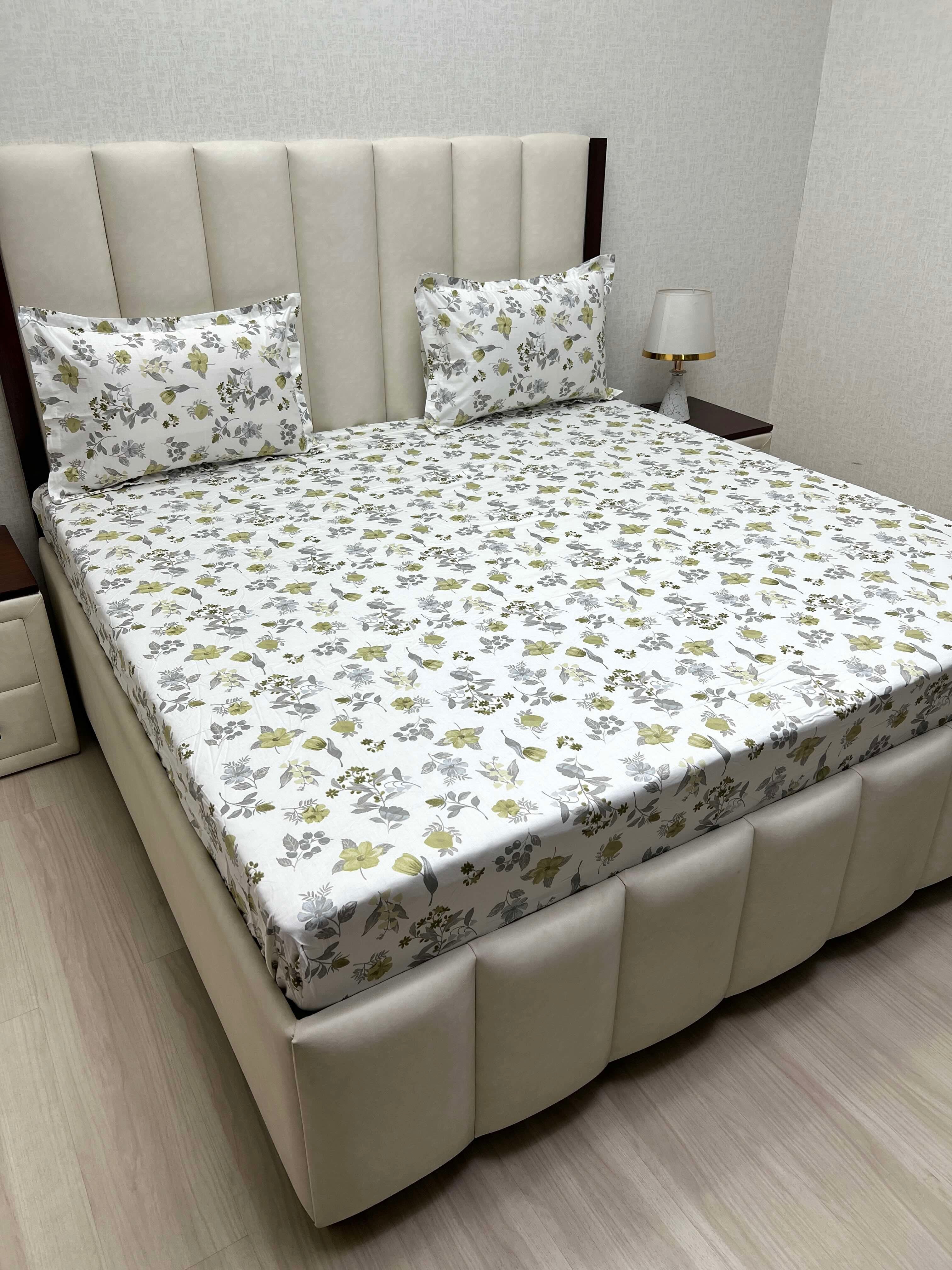 A-4225 Pure Cotton 180 TC King Size Fitted Bedsheet (183X198) with Two Pillow Covers (45X68)