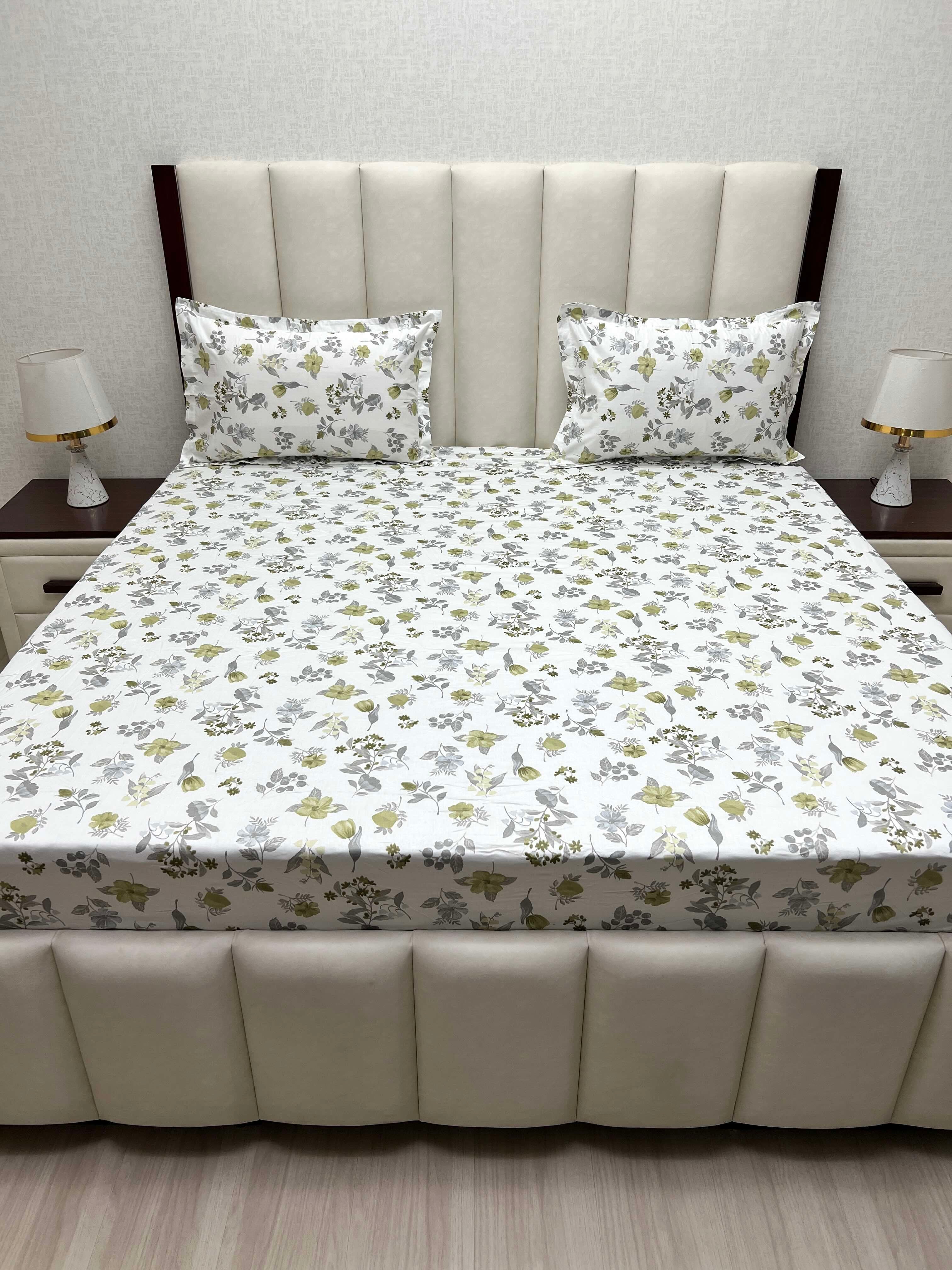 A-4225 Pure Cotton 180 TC King Size Fitted Bedsheet (183X198) with Two Pillow Covers (45X68)