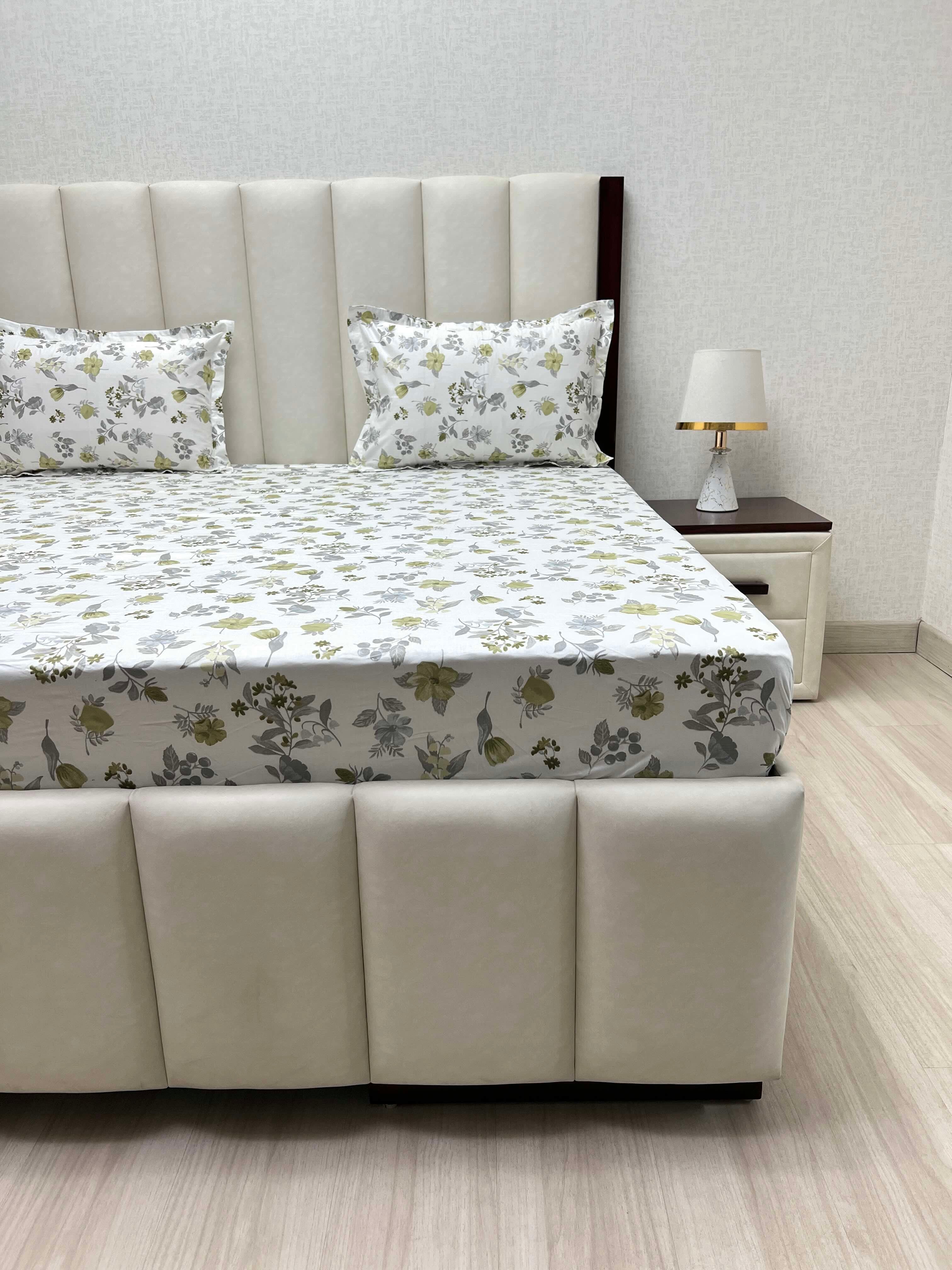 A-4225 Pure Cotton 180 TC King Size Fitted Bedsheet (183X198) with Two Pillow Covers (45X68)