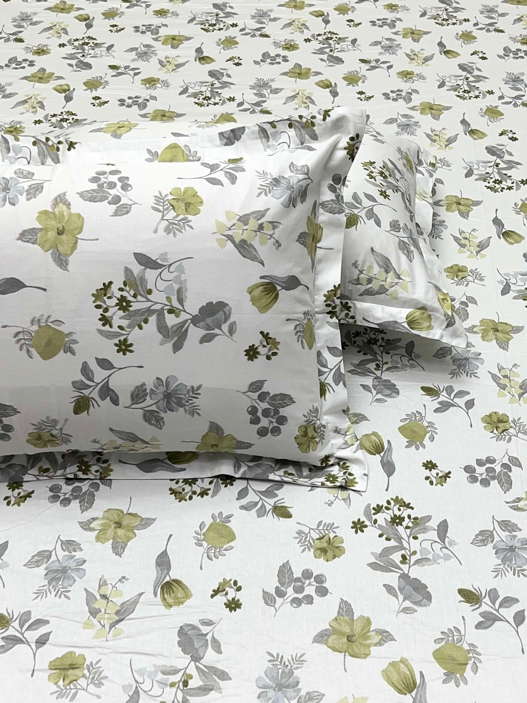 A-4225 Pure Cotton 180 TC King Size Fitted Bedsheet (183X198) with Two Pillow Covers (45X68)