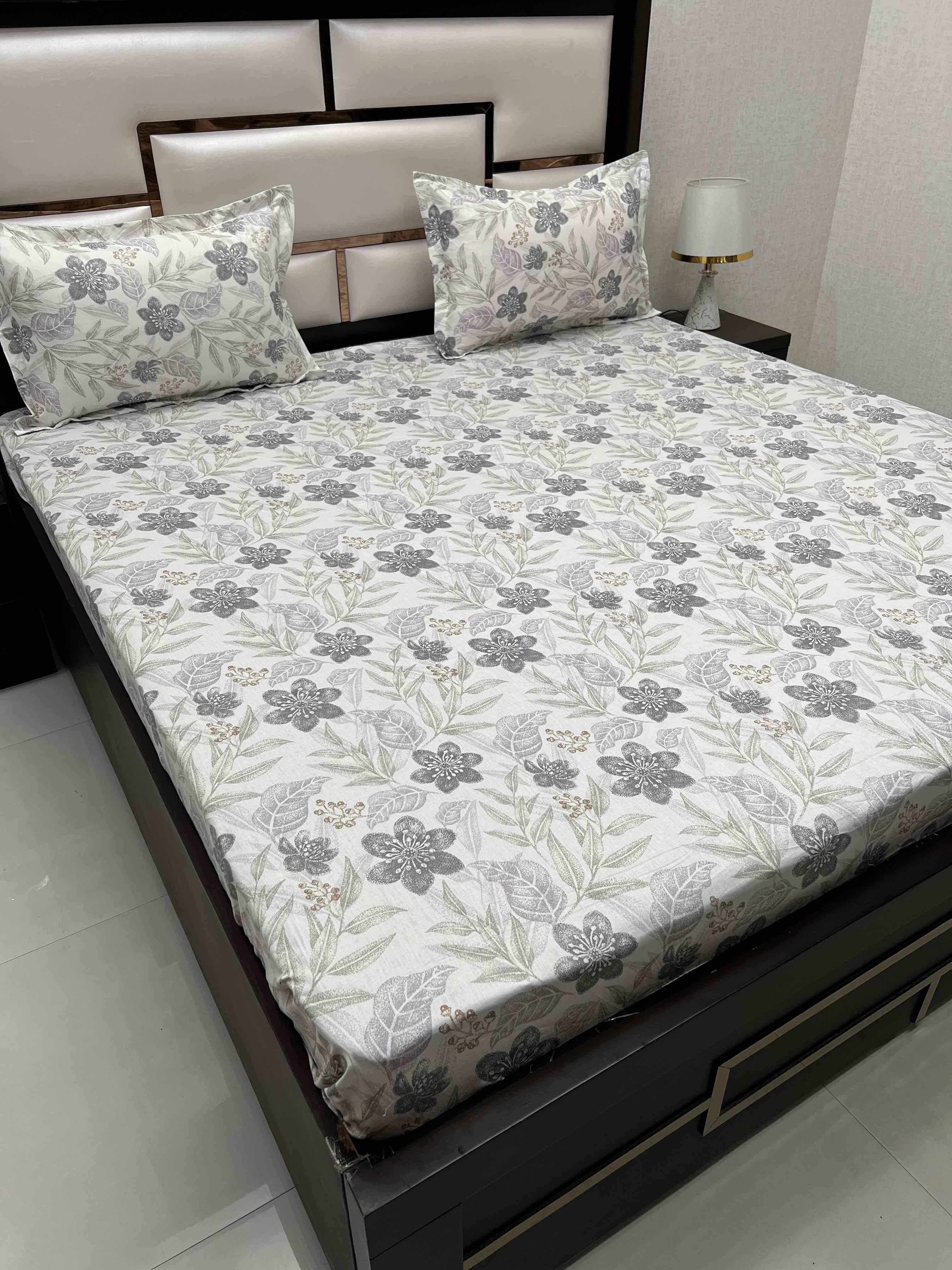 A-4245 Pure Cotton 180 TC King Size Double Bedsheet (274X274) with Two Pillow Covers (50X76)