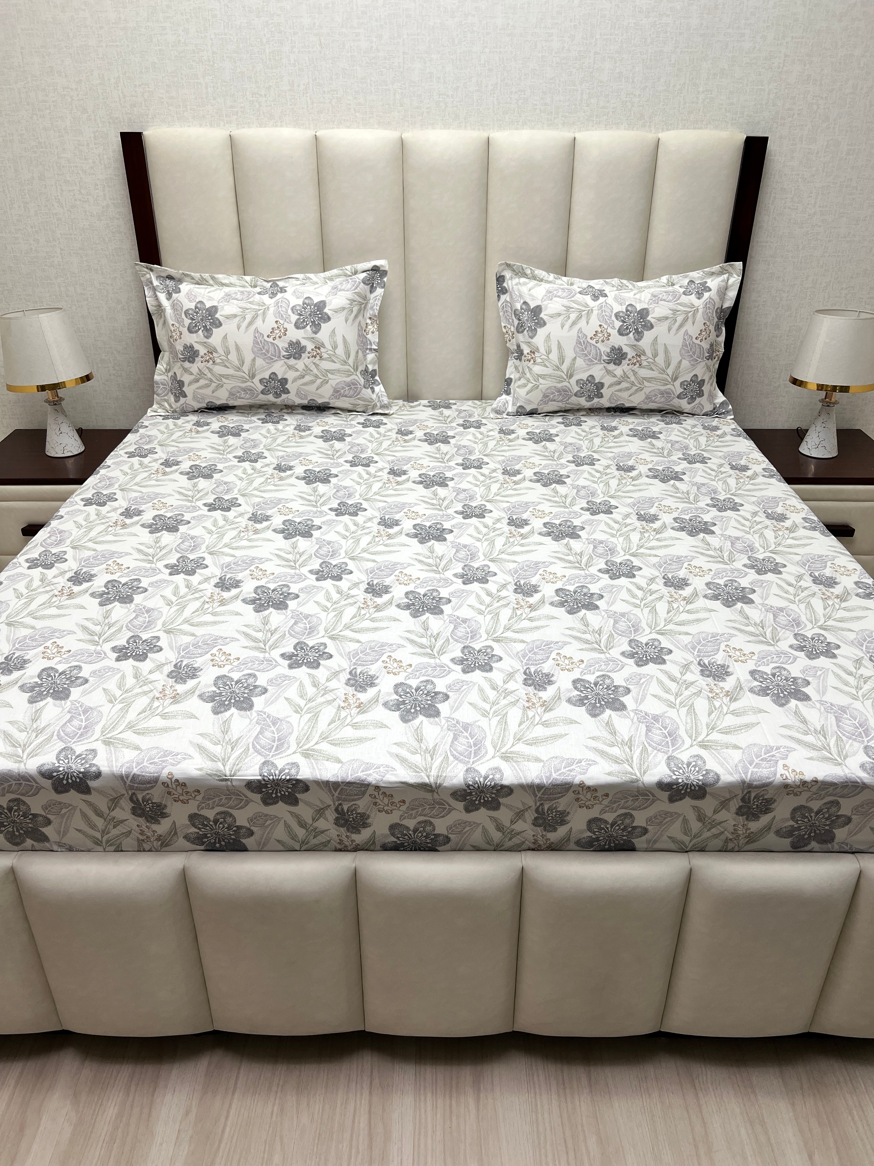 A-4245 Pure Cotton 180 TC King Size Double Bedsheet (274X274) with Two Pillow Covers (50X76)