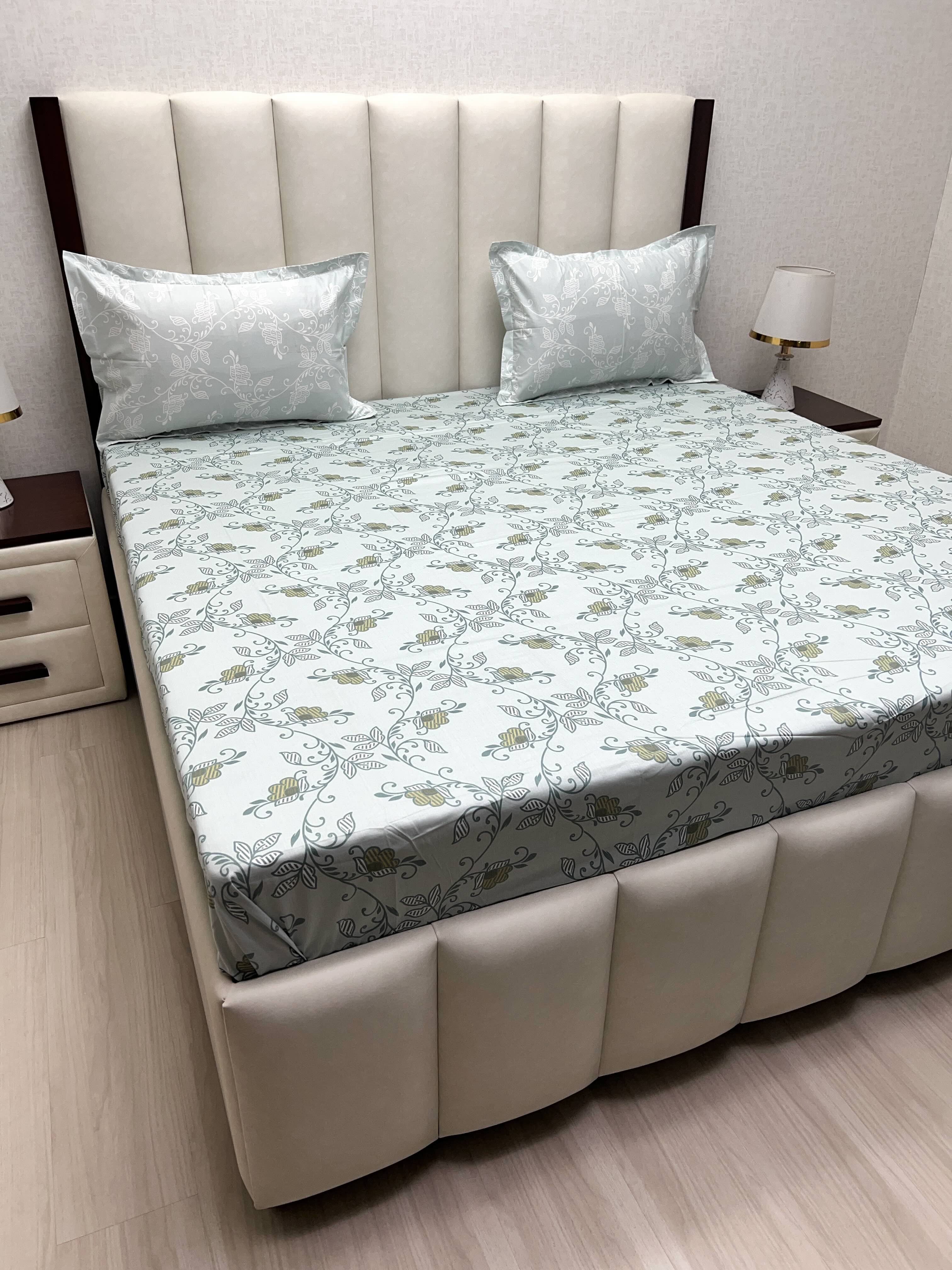 A-4288 - Pure Cotton 210 TC King Size Double Bedsheet (274X274) with Two Pillow Covers (50X76)