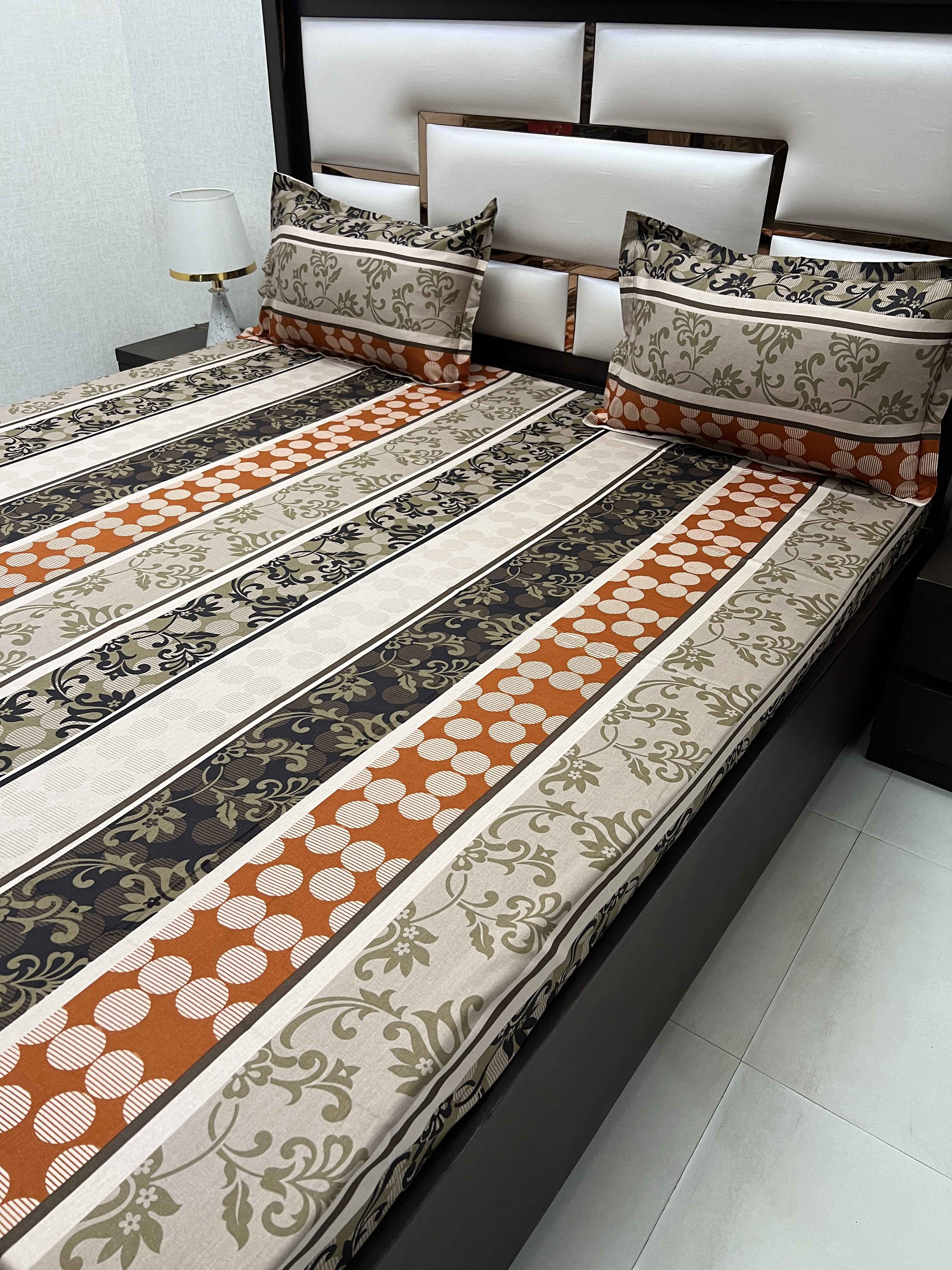 A-4300 - Pure Cotton 180 TC Queen Size Double Bedsheet (228X254) with Two Pillow Covers (43X68)