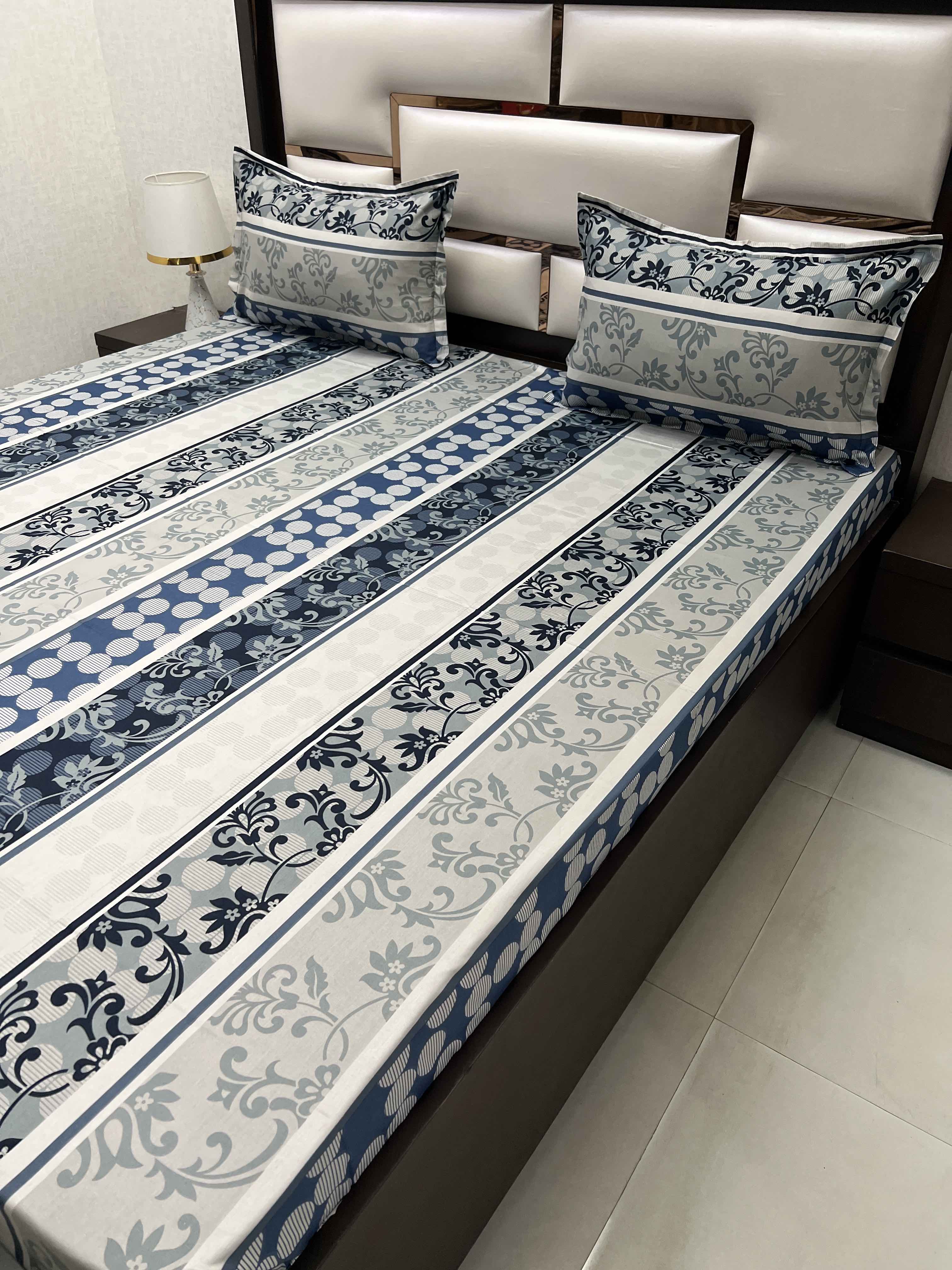 A-4302 - Pure Cotton 180 TC Queen Size Double Bedsheet (228X254) with Two Pillow Covers (43X68)