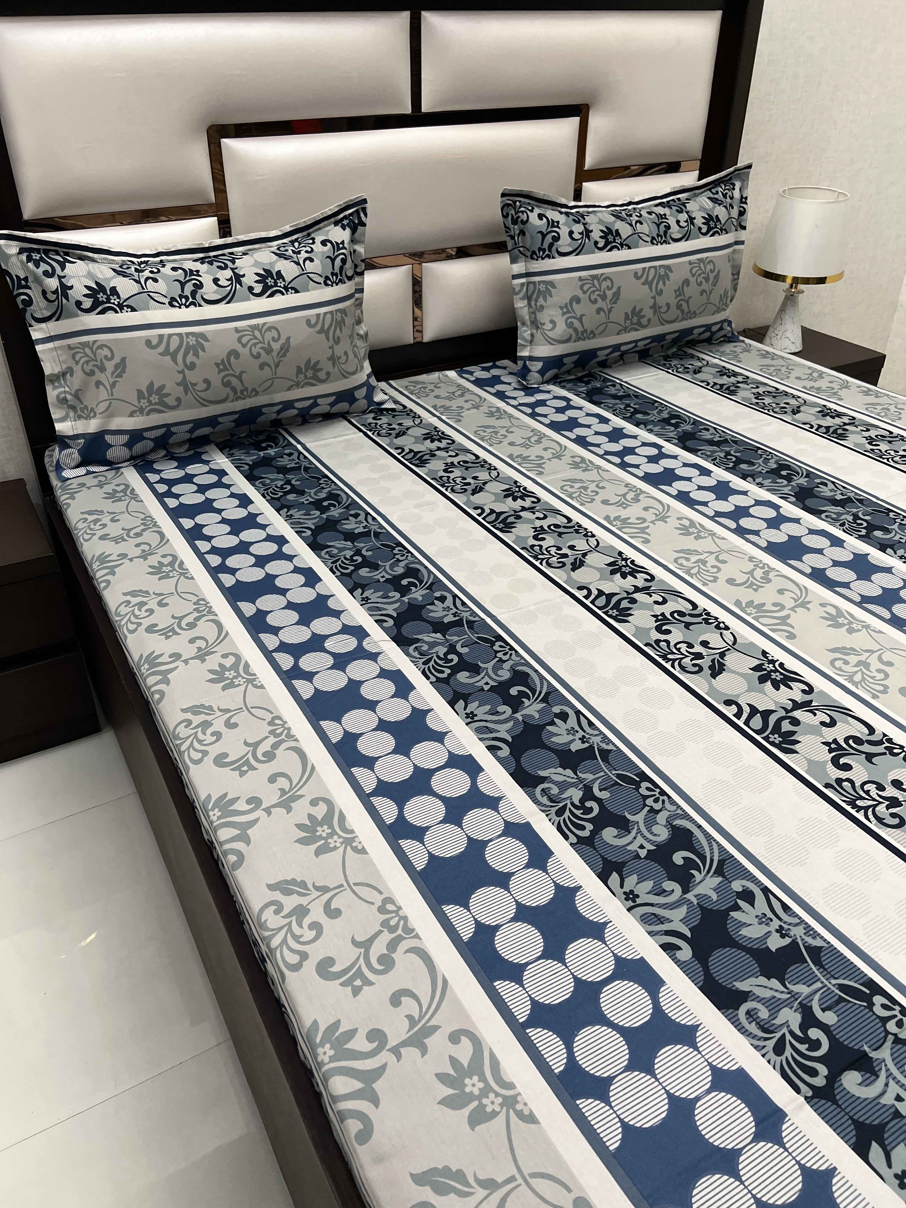 A-4302 - Pure Cotton 180 TC Queen Size Double Bedsheet (228X254) with Two Pillow Covers (43X68)