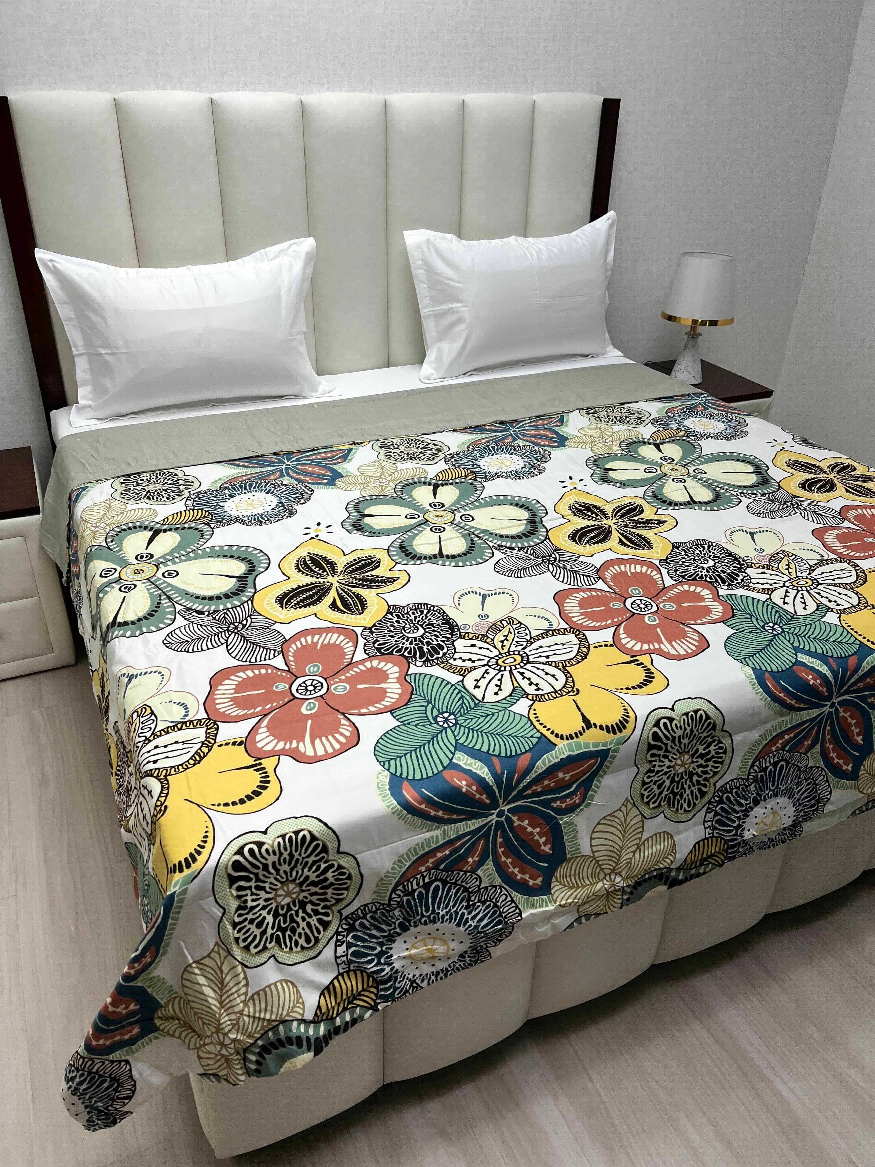 A-4322 - Microfiber 150 GSM King Size Reversible Double Bed Comforter with Thin Foam Sheet Inside (221X246)