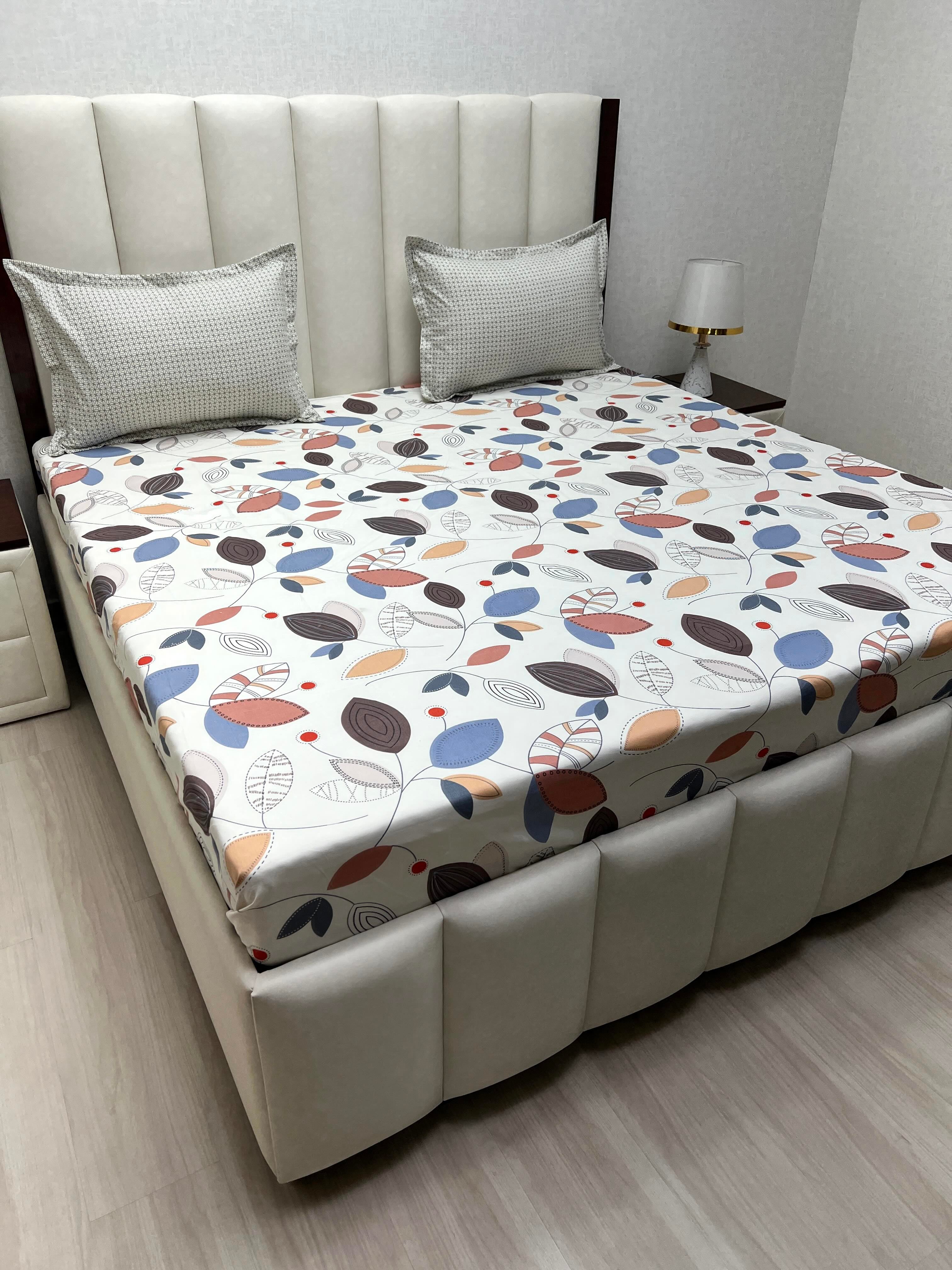A-4325 - Poly Cotton 130 GSM King Size Double Bedsheet (274X274) with Two Pillow Covers (50X76)