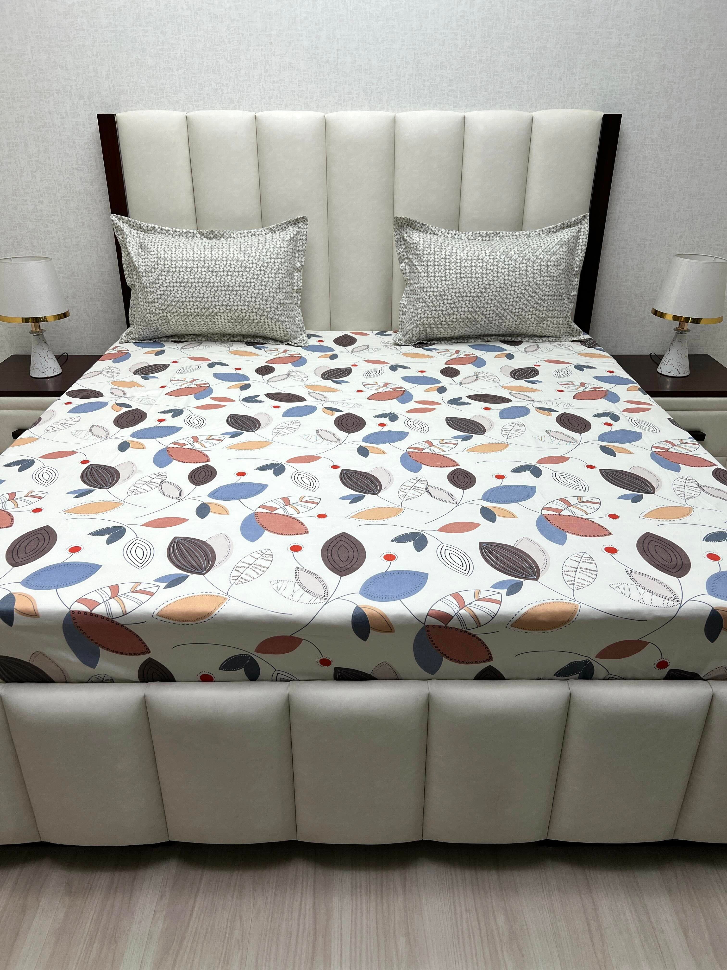 A-4325 - Poly Cotton 130 GSM King Size Double Bedsheet (274X274) with Two Pillow Covers (50X76)