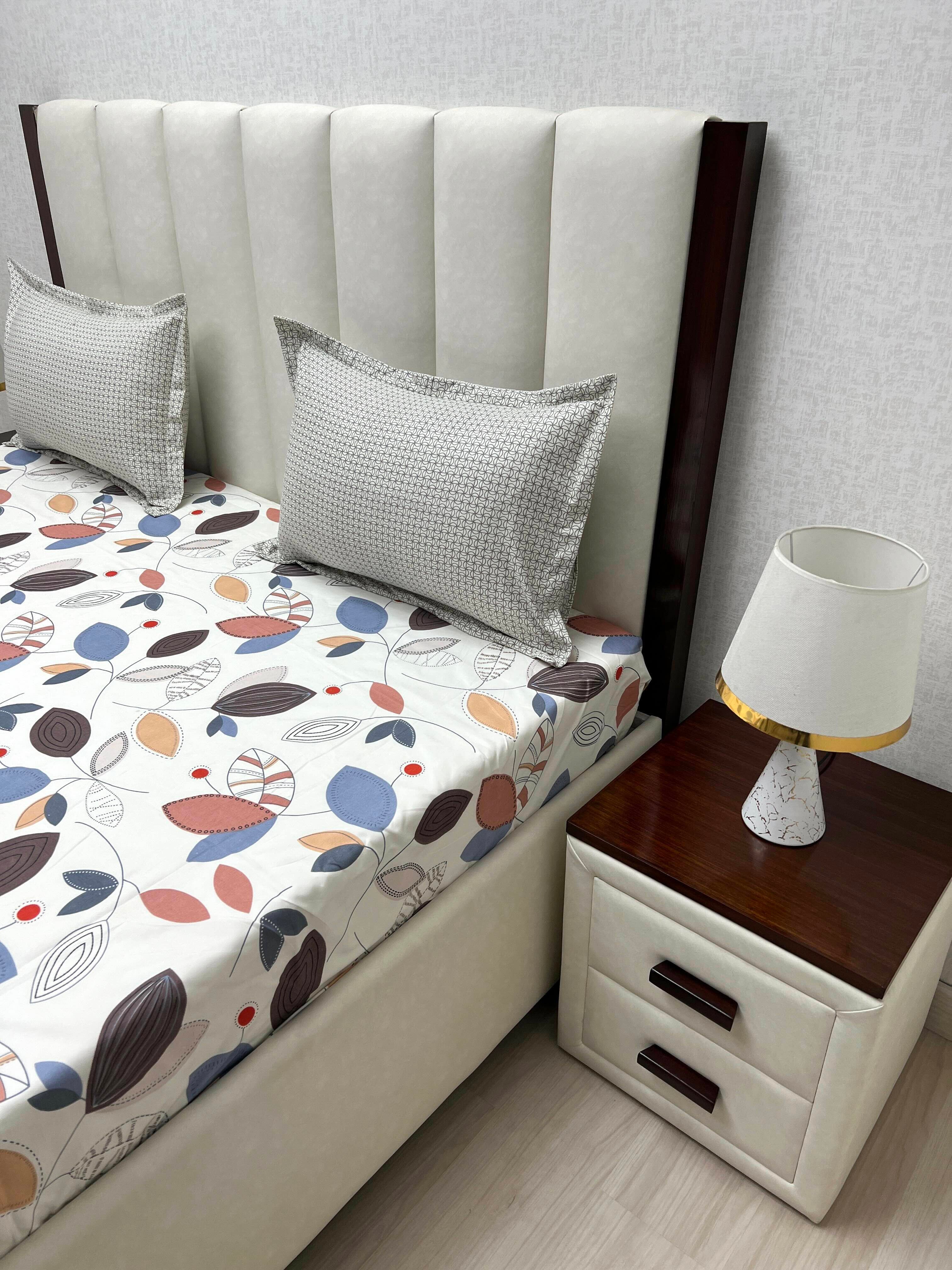 A-4325 - Poly Cotton 130 GSM King Size Double Bedsheet (274X274) with Two Pillow Covers (50X76)