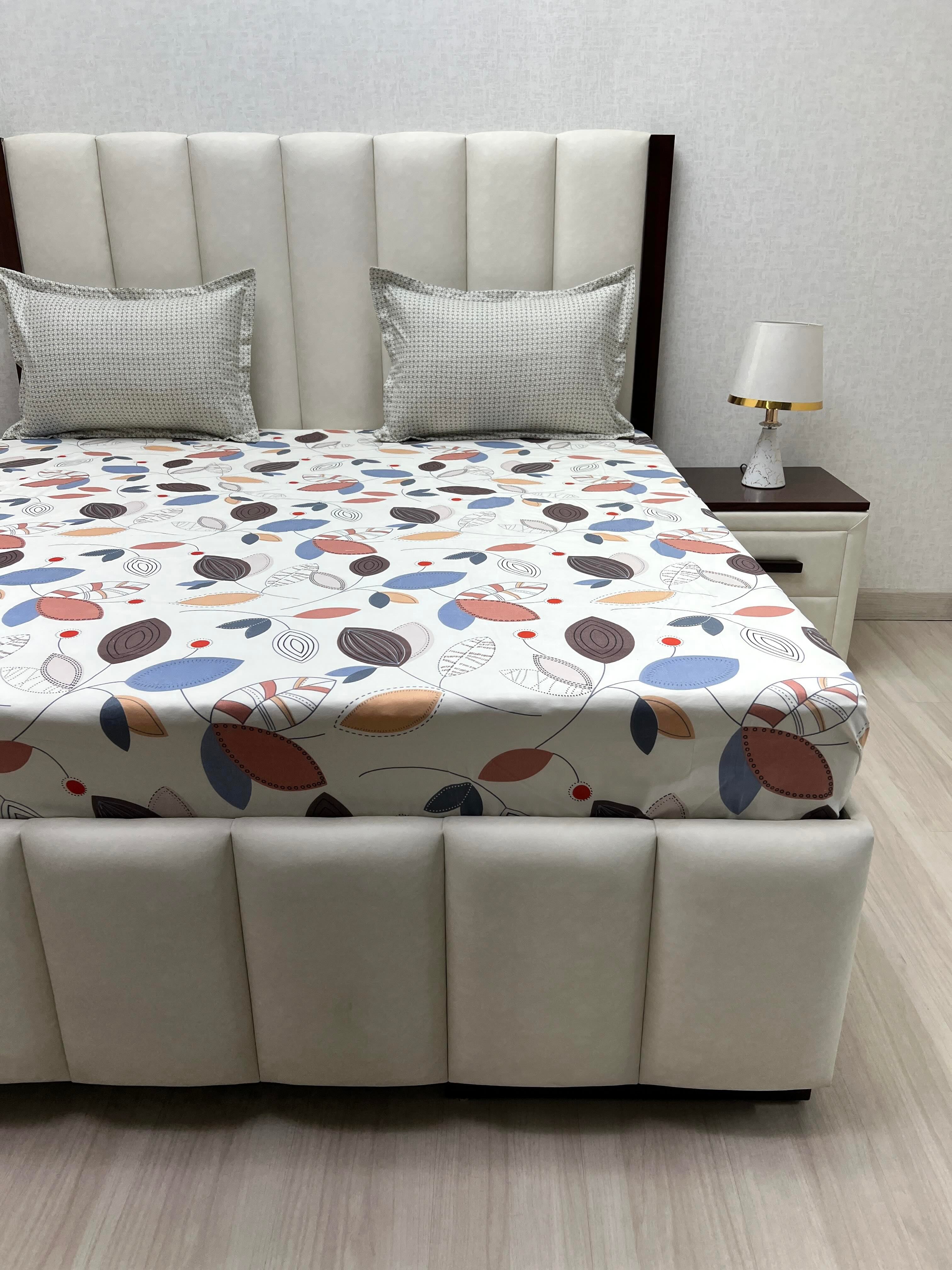 A-4325 - Poly Cotton 130 GSM King Size Double Bedsheet (274X274) with Two Pillow Covers (50X76)