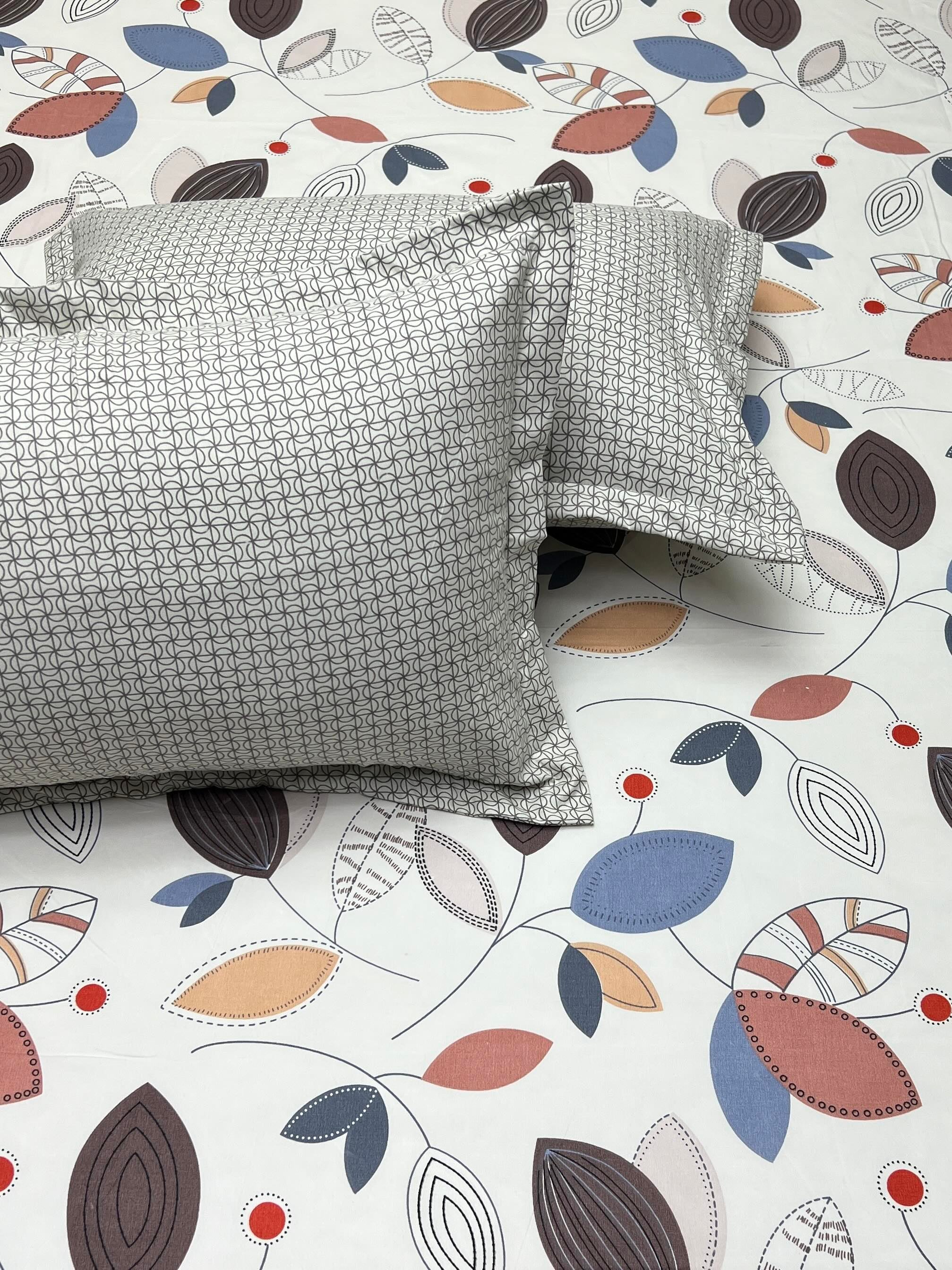 A-4325 - Poly Cotton 130 GSM King Size Double Bedsheet (274X274) with Two Pillow Covers (50X76)