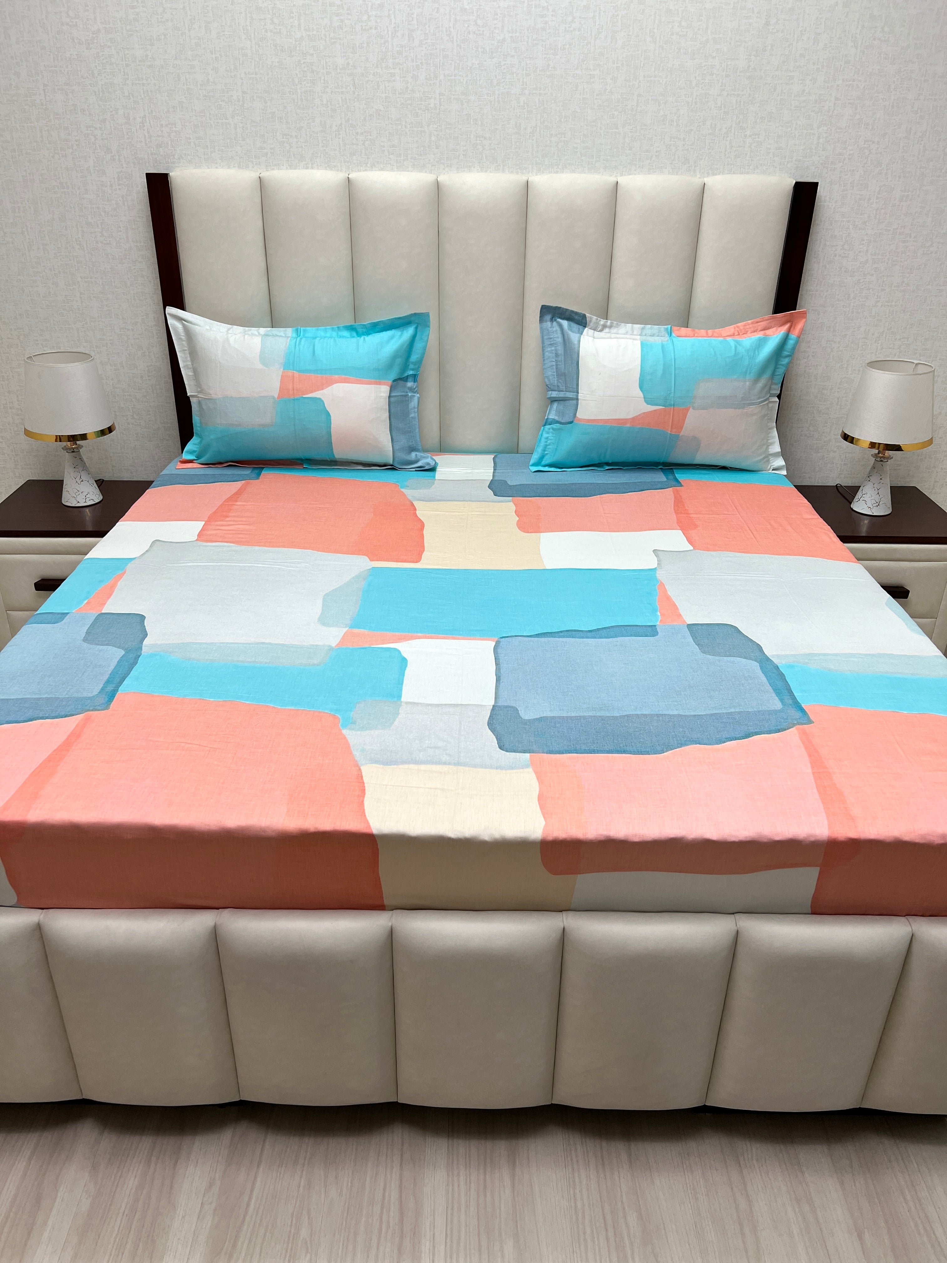 A-4327 - Pure Cotton 300 TC King Size Digital Print Double Bedsheet (274X274) with Two Pillow Covers (50X76)