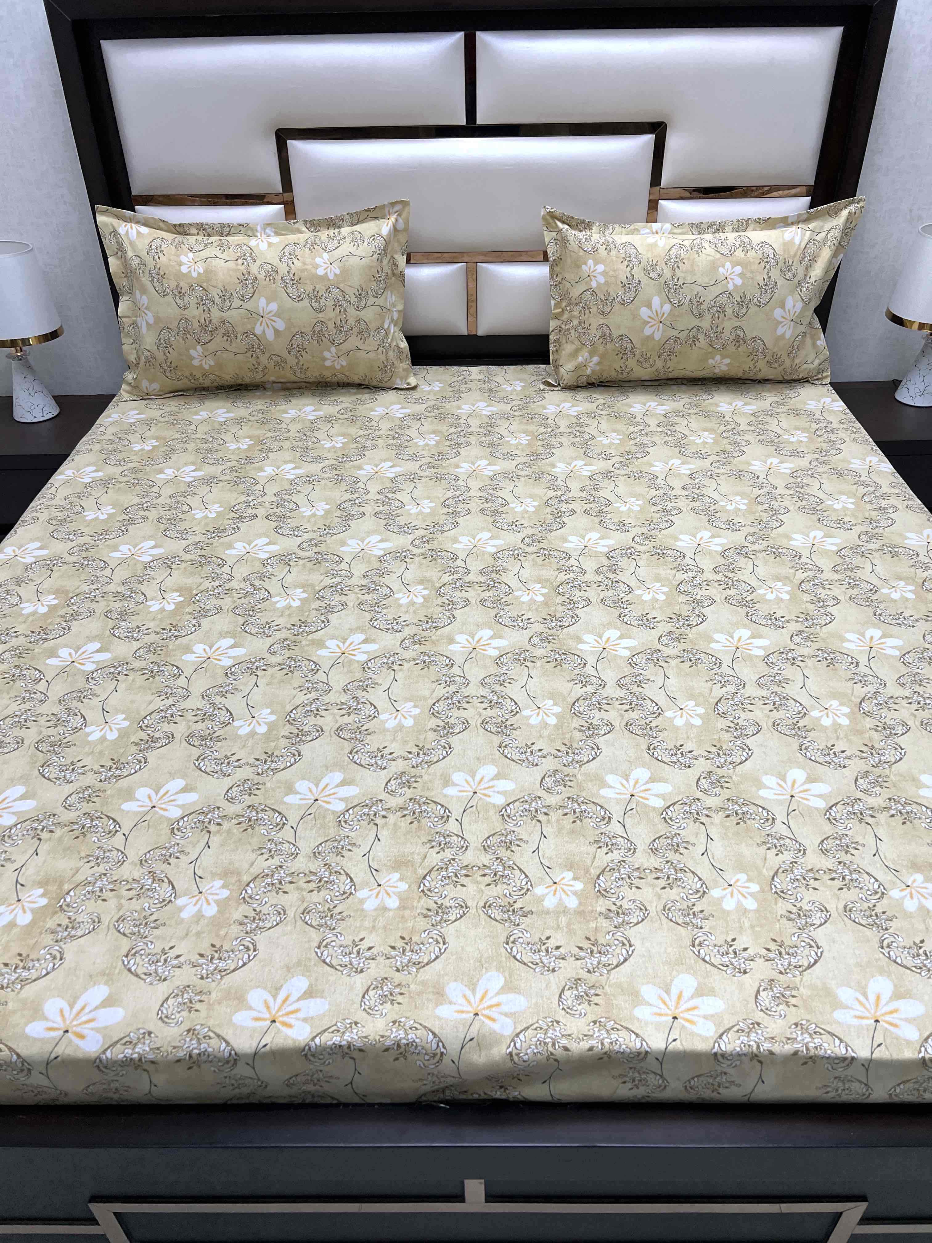 A-4336 - Pure Cotton 180 TC Queen Size Double Bedsheet (228X254) with Two Pillow Covers (43X68)