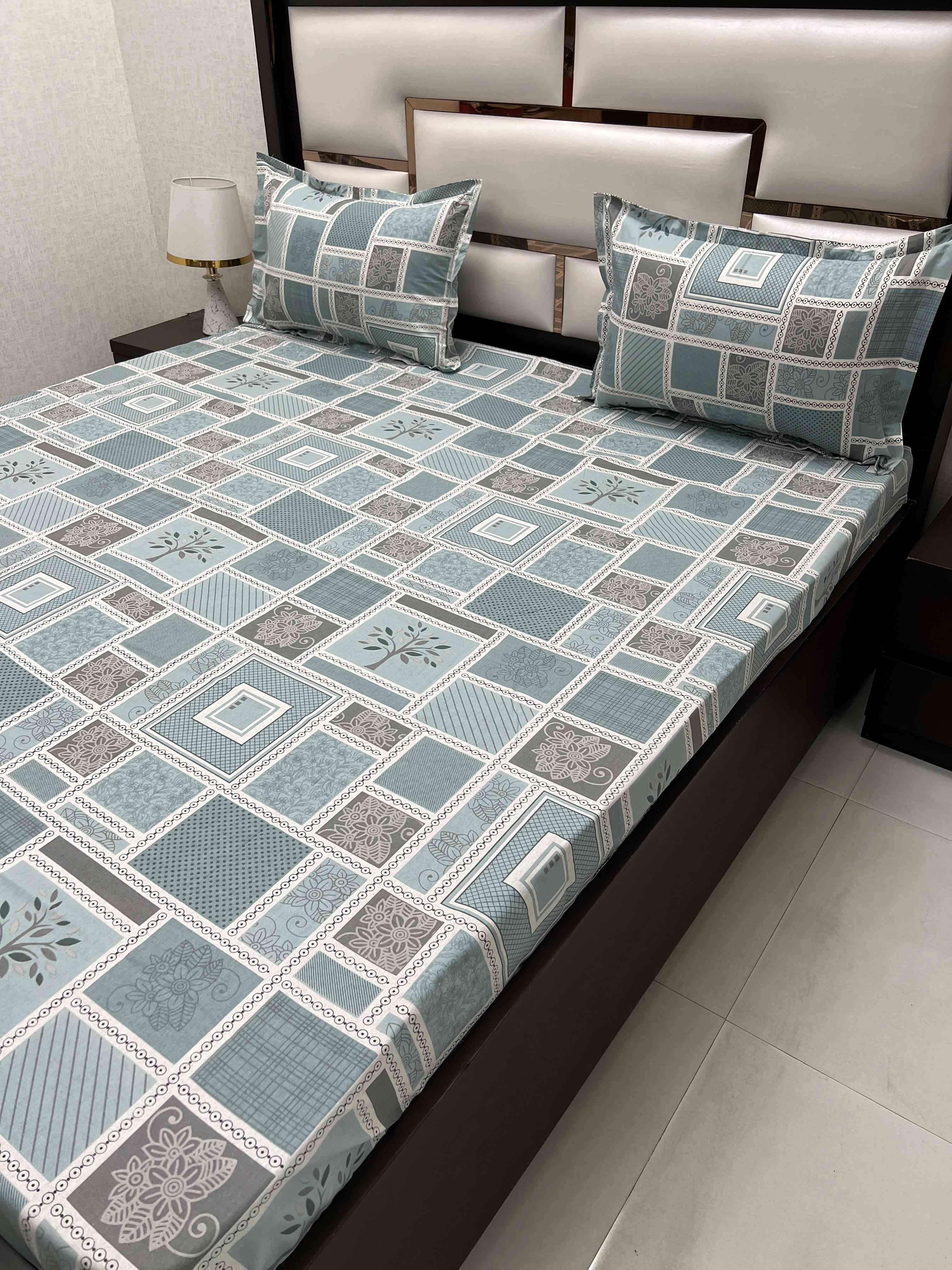 A-4339 - Pure Cotton 180 TC Queen Size Double Bedsheet (228X254) with Two Pillow Covers (43X68)