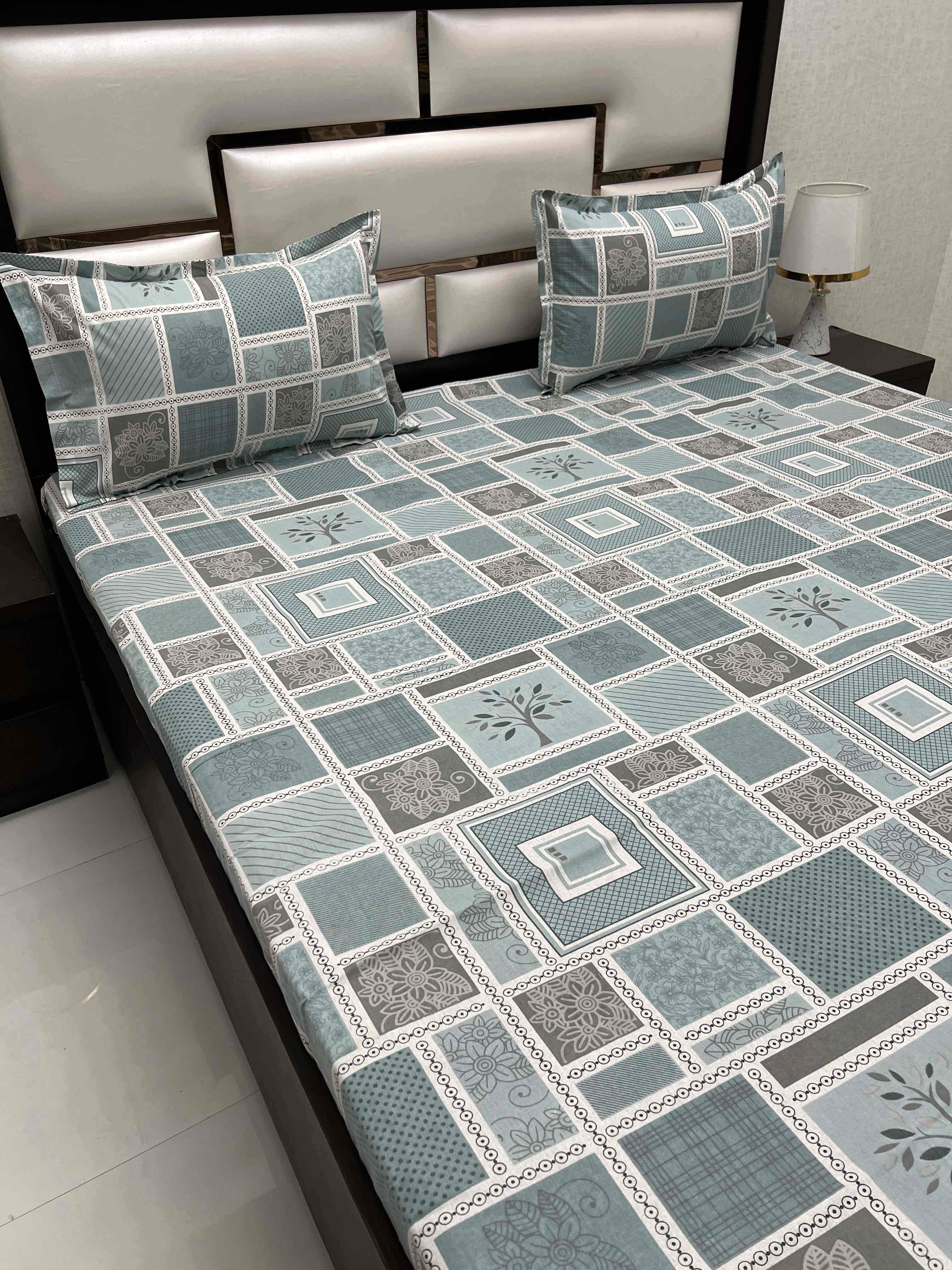 A-4339 - Pure Cotton 180 TC Queen Size Double Bedsheet (228X254) with Two Pillow Covers (43X68)