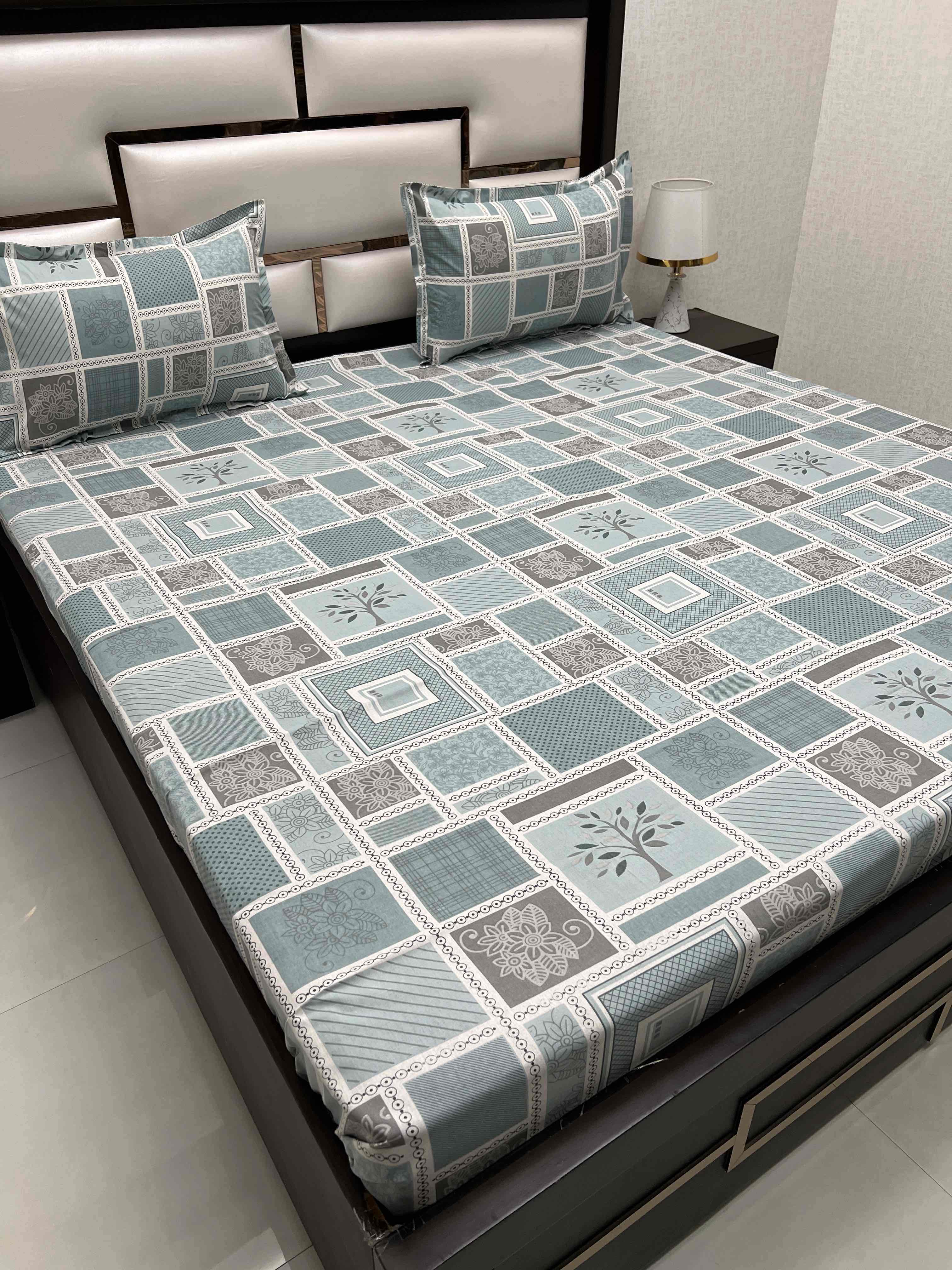 A-4339 - Pure Cotton 180 TC Queen Size Double Bedsheet (228X254) with Two Pillow Covers (43X68)