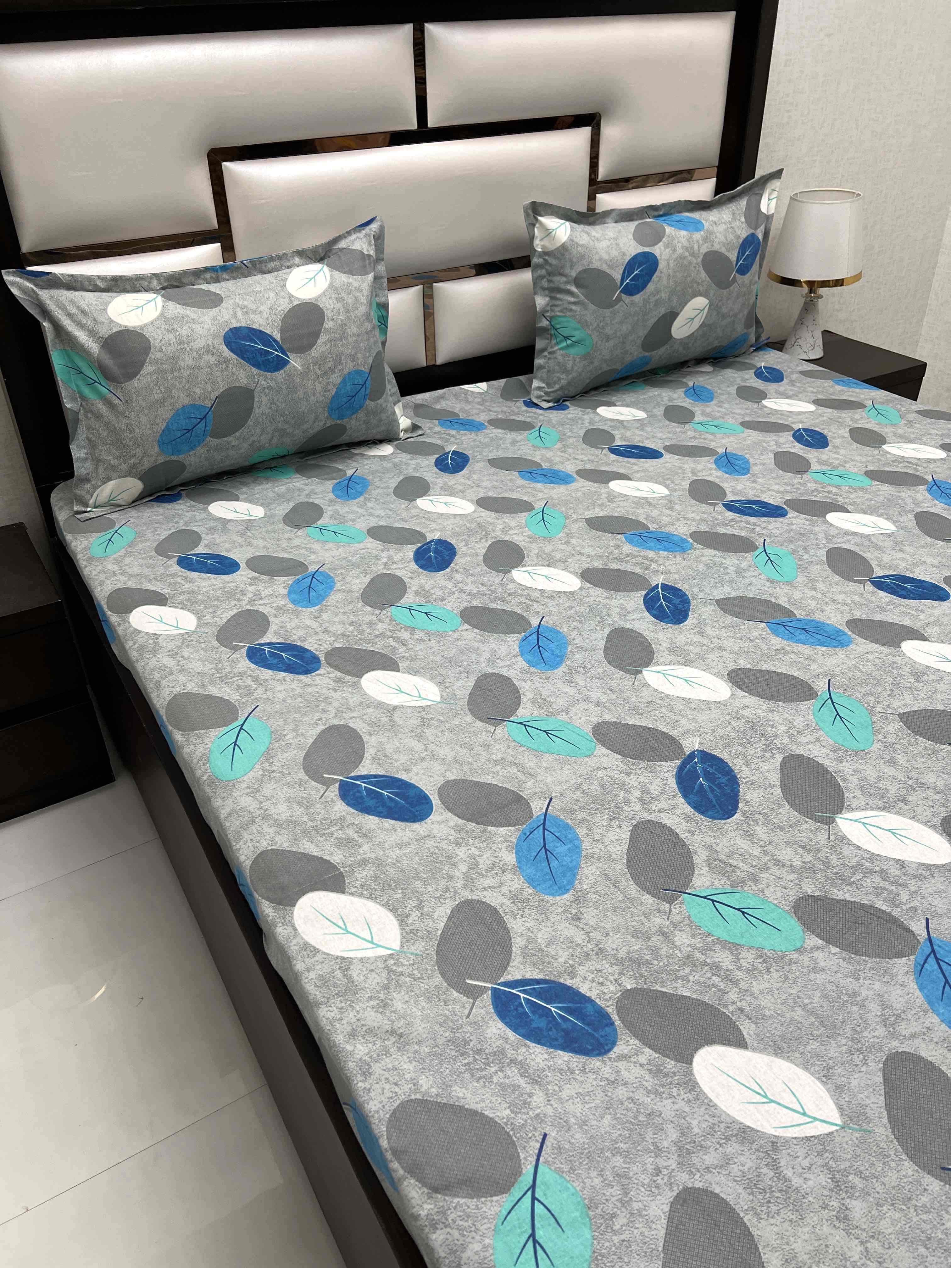 A-4343 - Pure Cotton 180 TC Queen Size Double Bedsheet (228X254) with Two Pillow Covers (43X68)