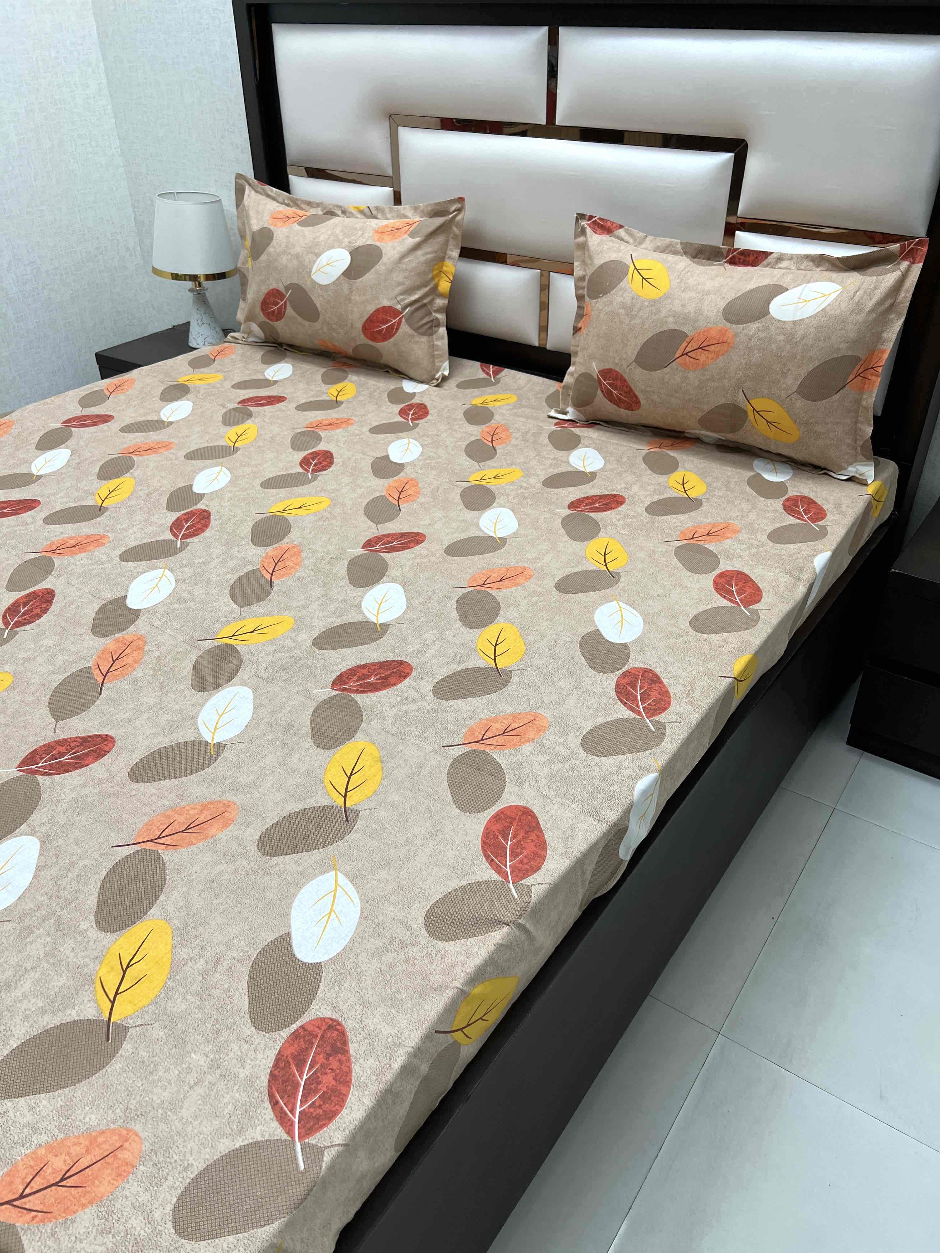 A-4344 - Pure Cotton 180 TC Queen Size Double Bedsheet (228X254) with Two Pillow Covers (43X68)