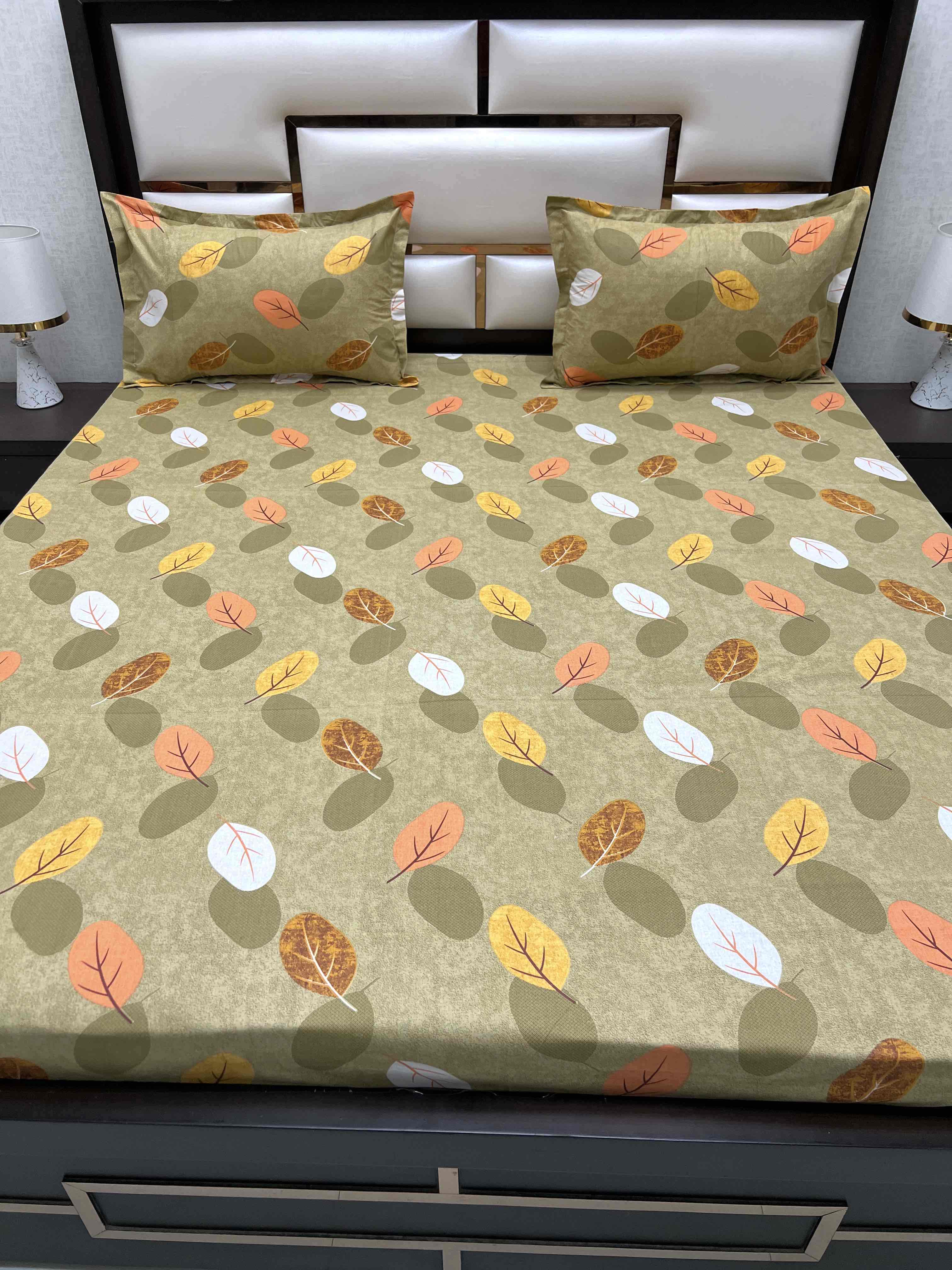 A-4345 - Pure Cotton 180 TC Queen Size Double Bedsheet (228X254) with Two Pillow Covers (43X68)