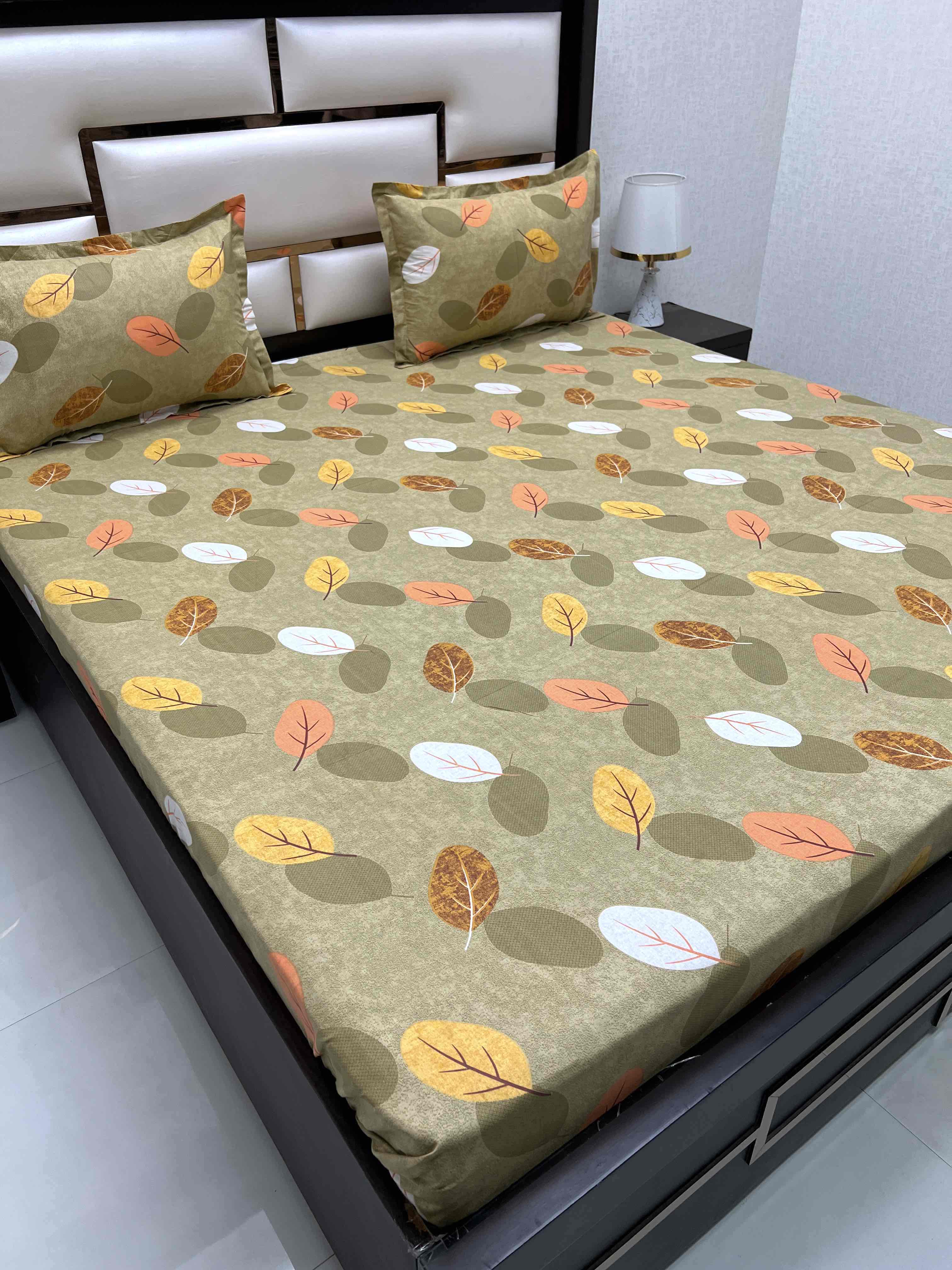 A-4345 - Pure Cotton 180 TC Queen Size Double Bedsheet (228X254) with Two Pillow Covers (43X68)