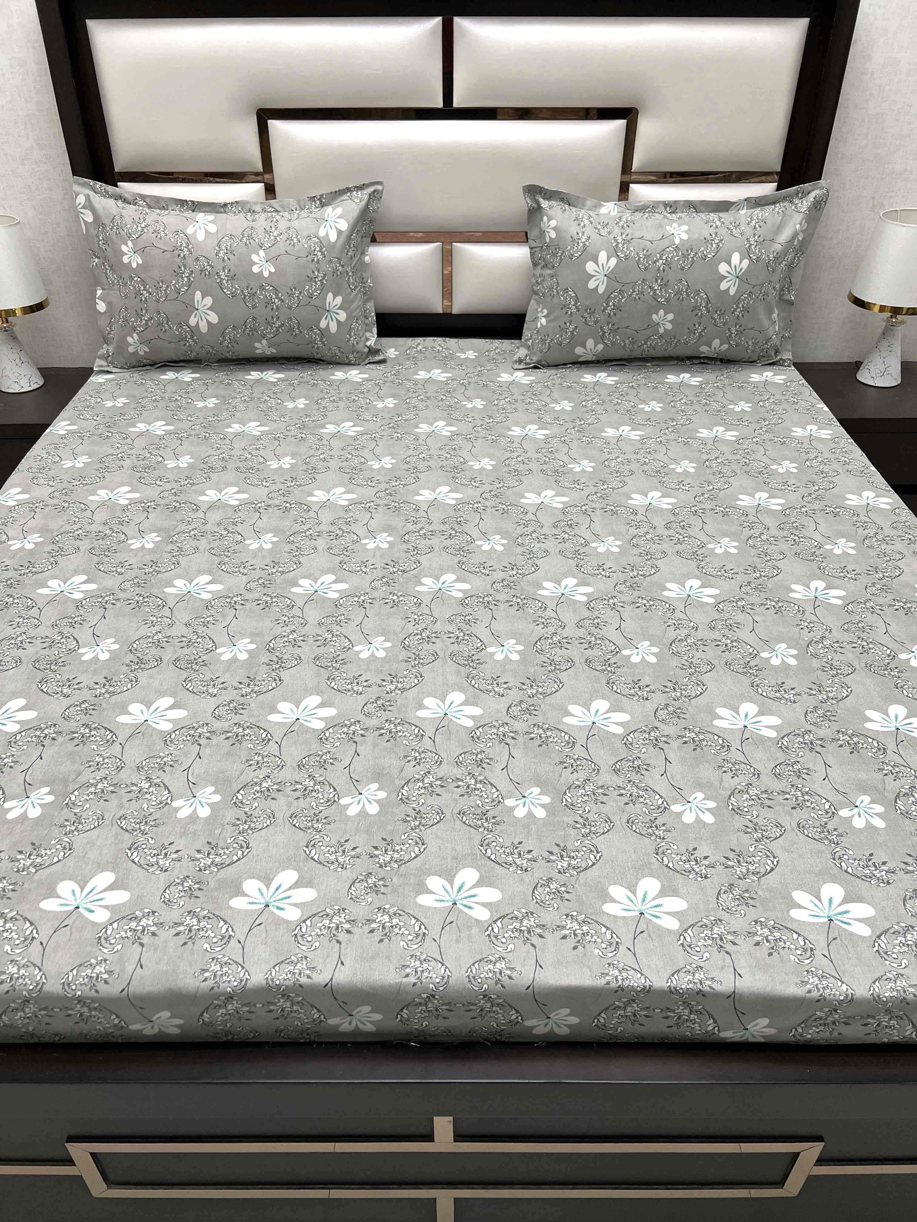 A-4351 - Pure Cotton 180 TC Queen Size Double Bedsheet (228X254) with Two Pillow Covers (43X68)