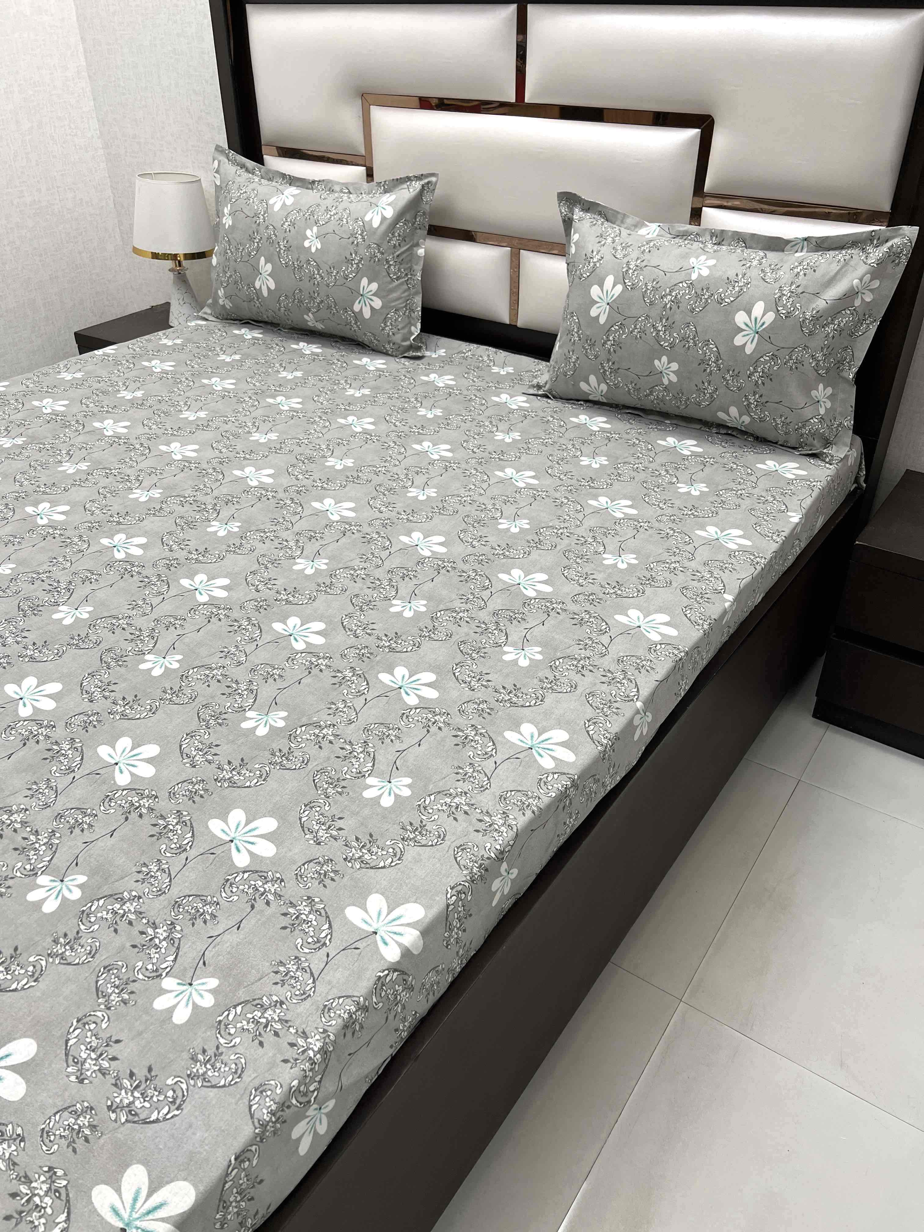 A-4351 - Pure Cotton 180 TC Queen Size Double Bedsheet (228X254) with Two Pillow Covers (43X68)