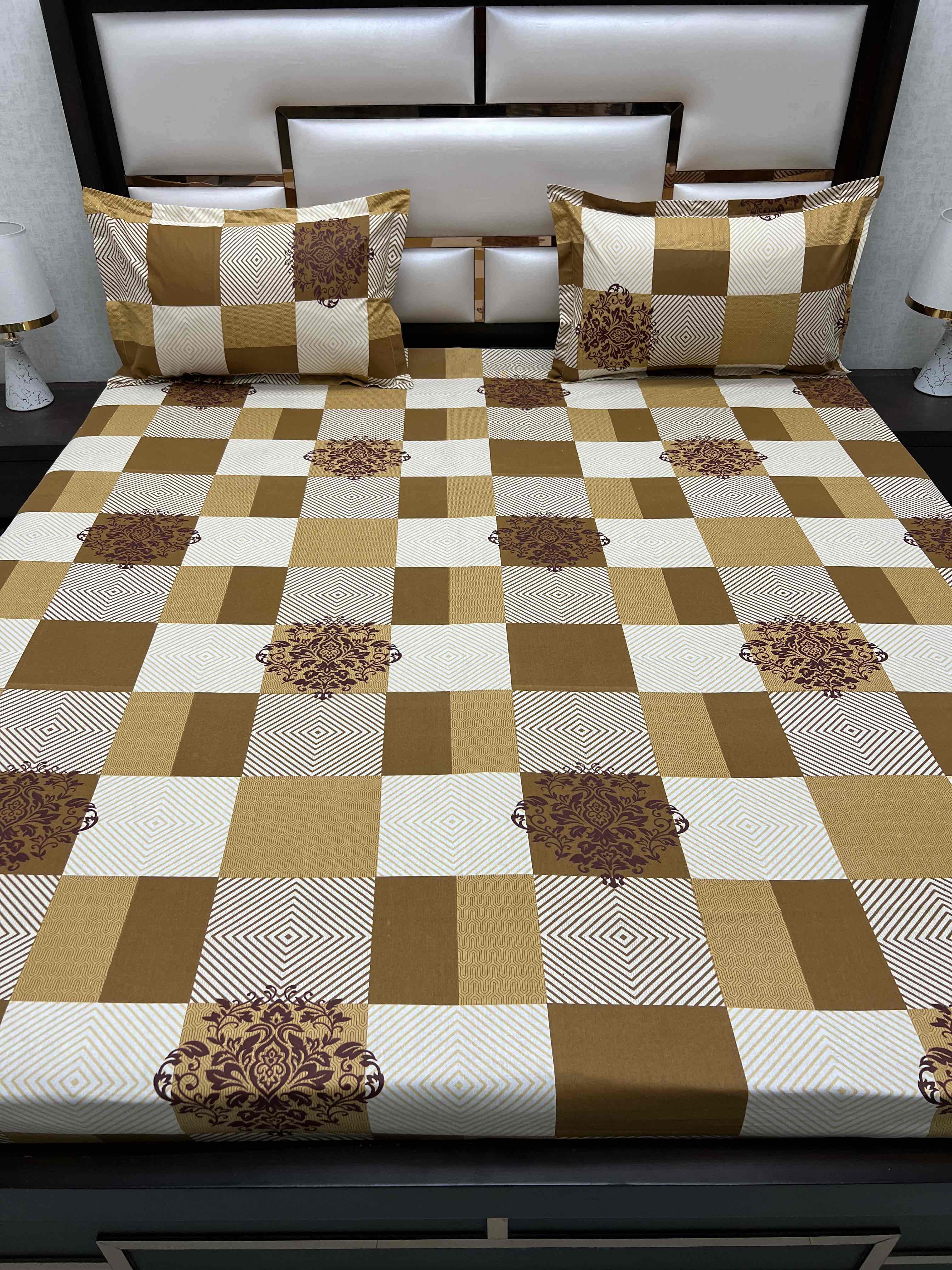 A-4354 - Pure Cotton 180 TC Queen Size Double Bedsheet (228X254) with Two Pillow Covers (43X68)