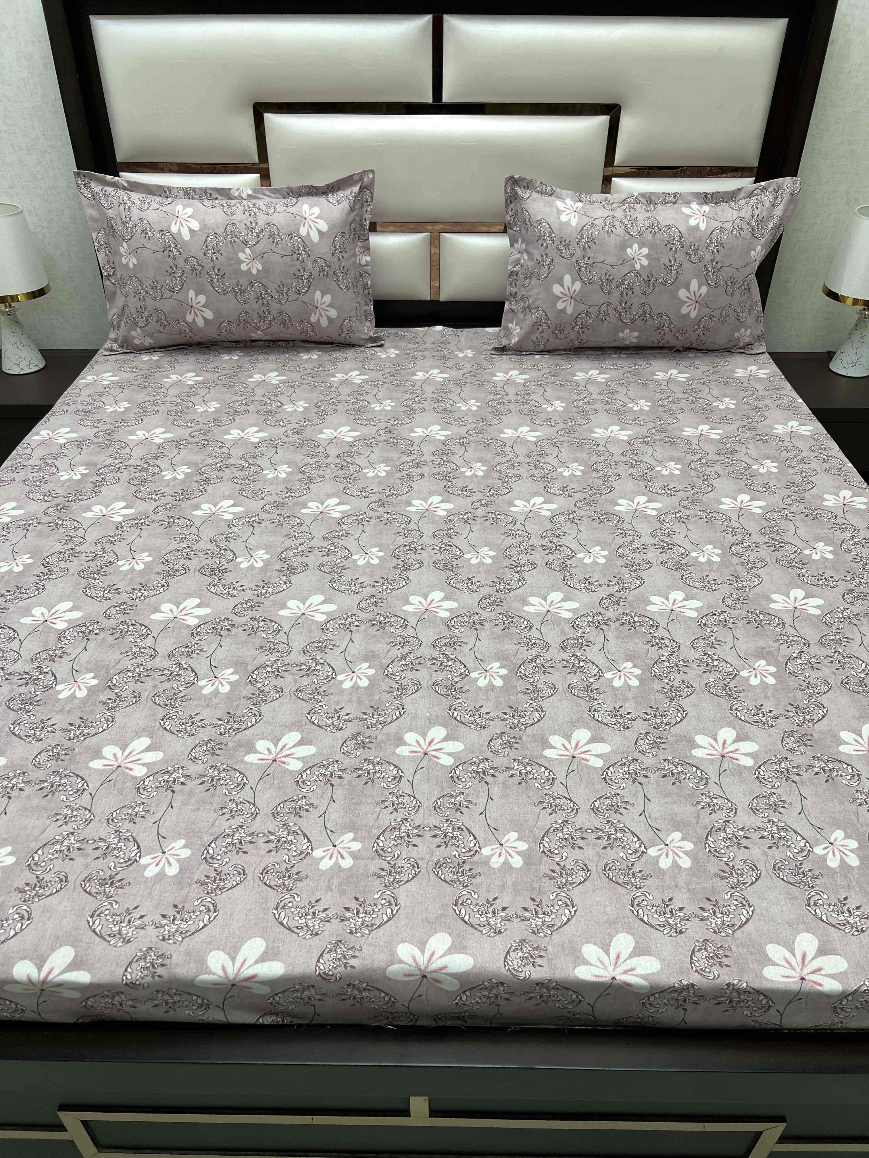 A-4357 - Pure Cotton 180 TC Queen Size Double Bedsheet (228X254) with Two Pillow Covers (43X68)