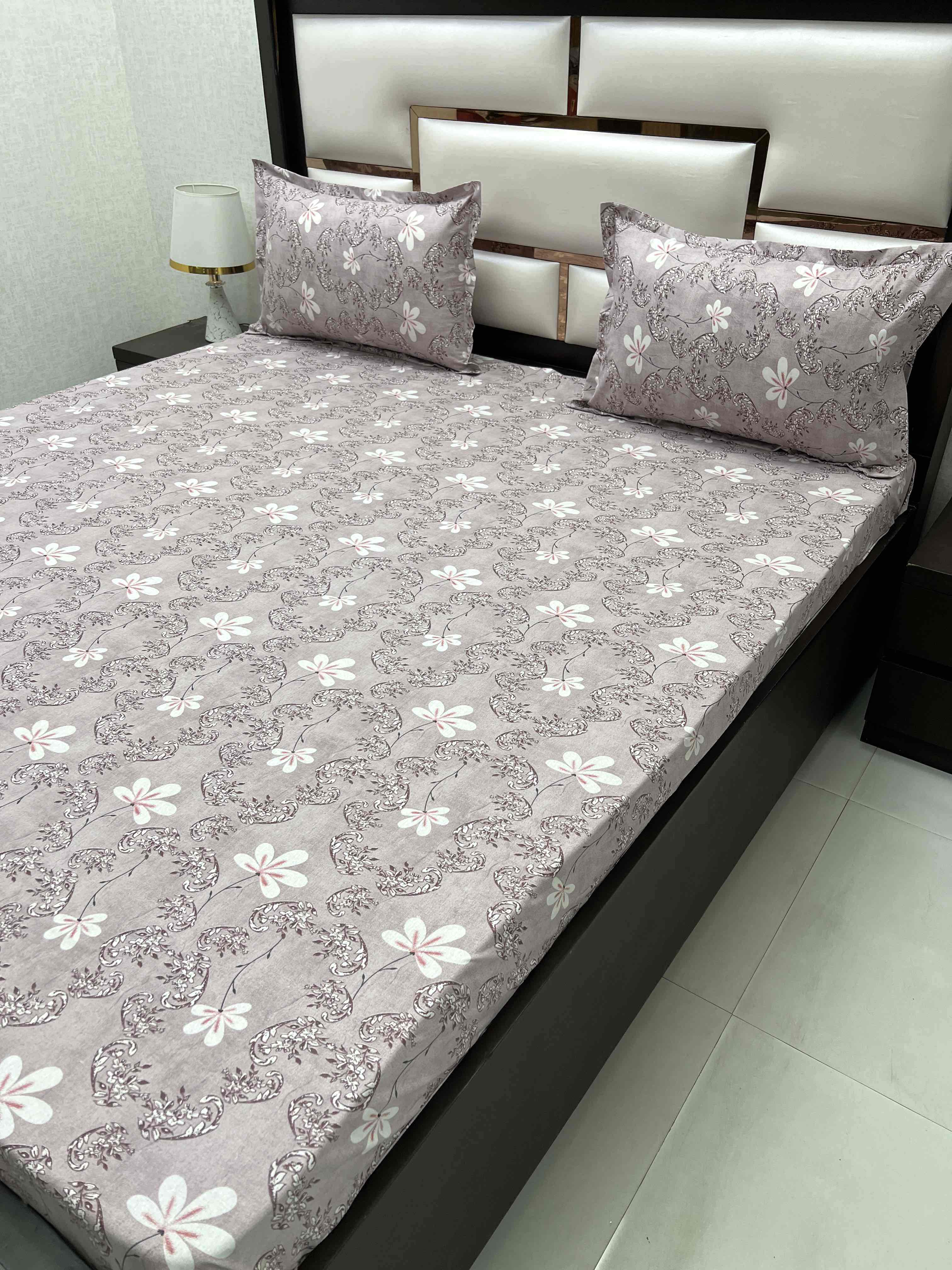 A-4357 - Pure Cotton 180 TC Queen Size Double Bedsheet (228X254) with Two Pillow Covers (43X68)