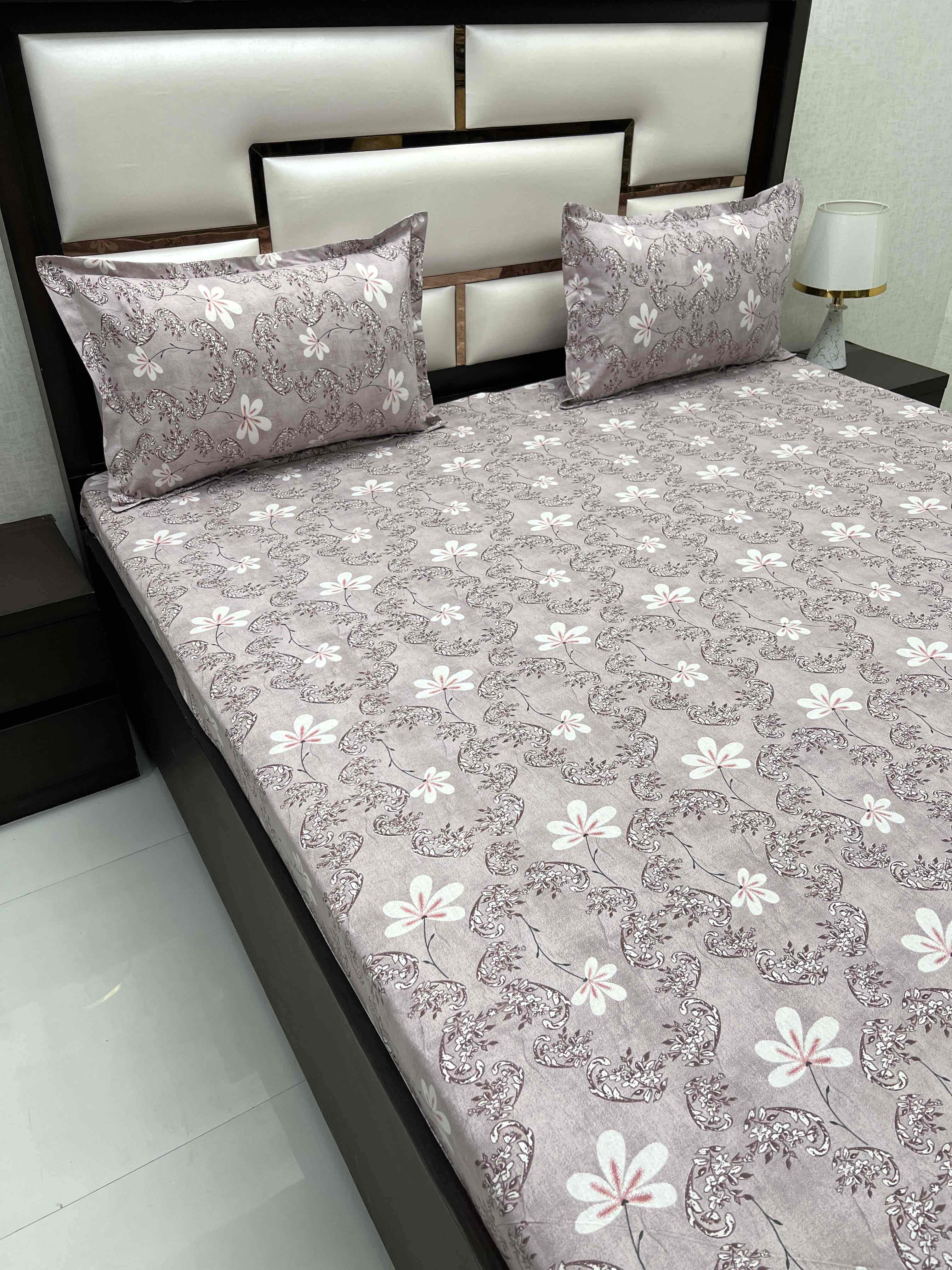 A-4357 - Pure Cotton 180 TC Queen Size Double Bedsheet (228X254) with Two Pillow Covers (43X68)