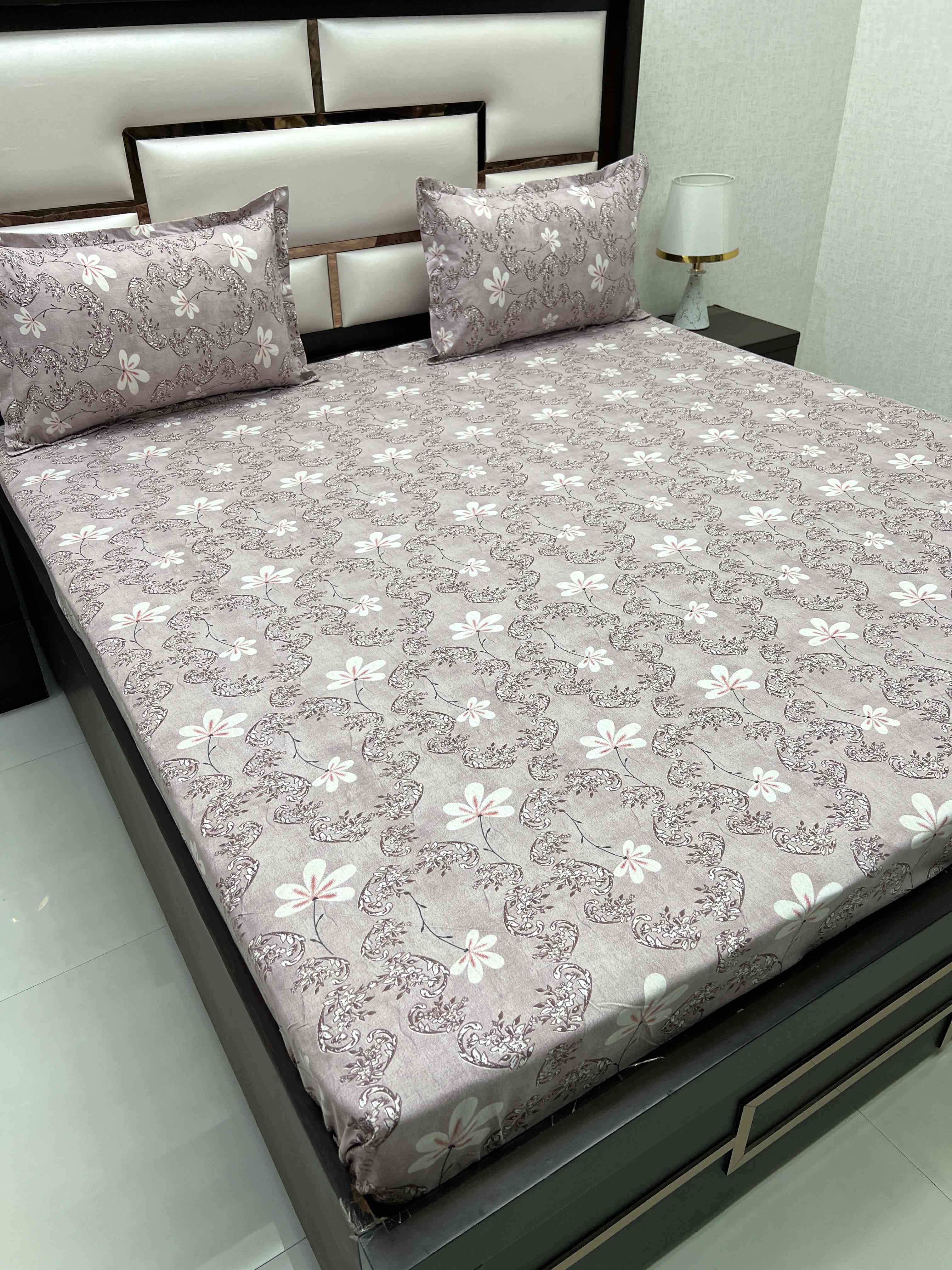 A-4357 - Pure Cotton 180 TC Queen Size Double Bedsheet (228X254) with Two Pillow Covers (43X68)